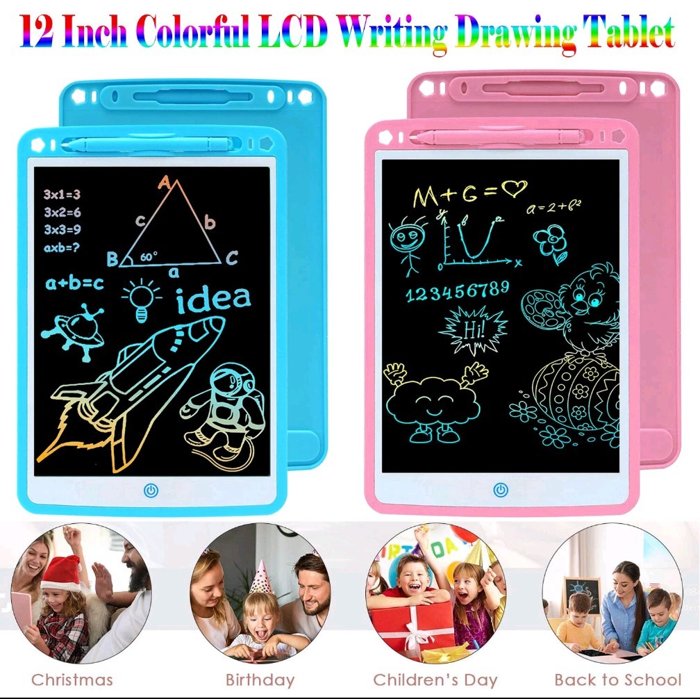 Blue 12" LCD Writing Tablet Electronic Colorful Drawing Board Xmas Gift for Kids