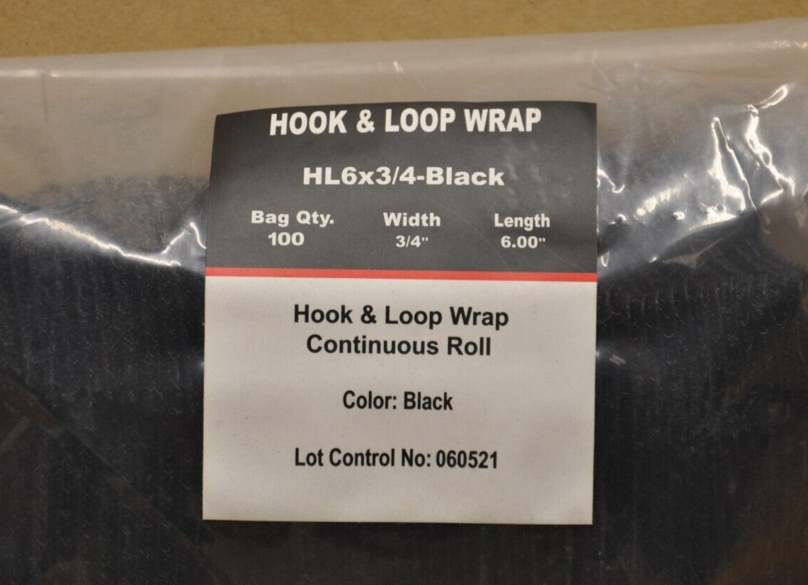 Lot of 100 Hook & Loop Wrap Continuous Roll HL6 x 3/4-Black NEW