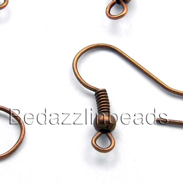 10 Nickel Free Antique Copper Finish Ball & Coil Fishhook Hook Earring Findings