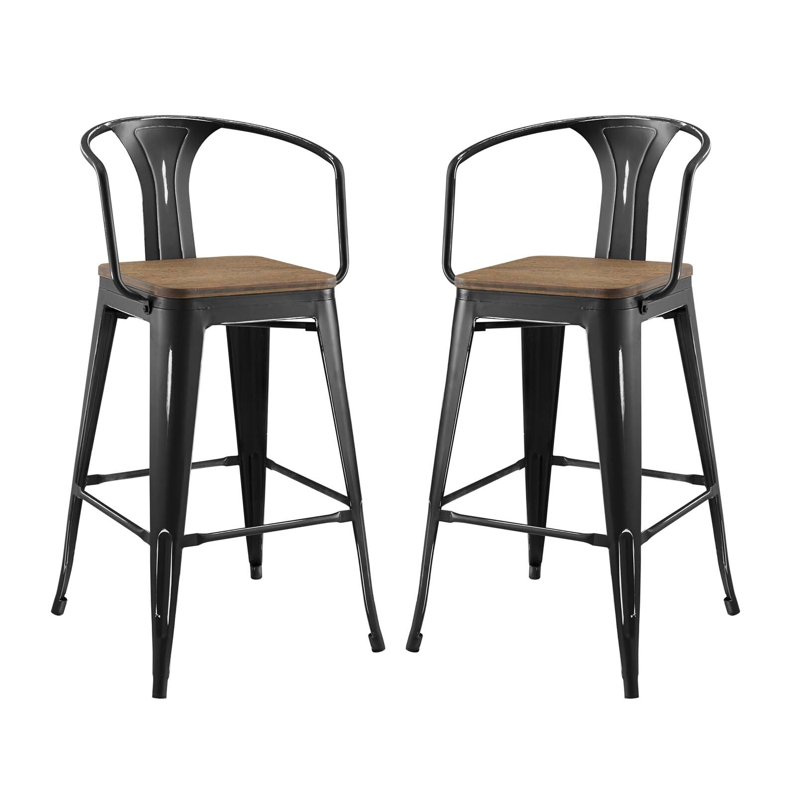 Modway Promenade Bar Stool Set of 2 in Black