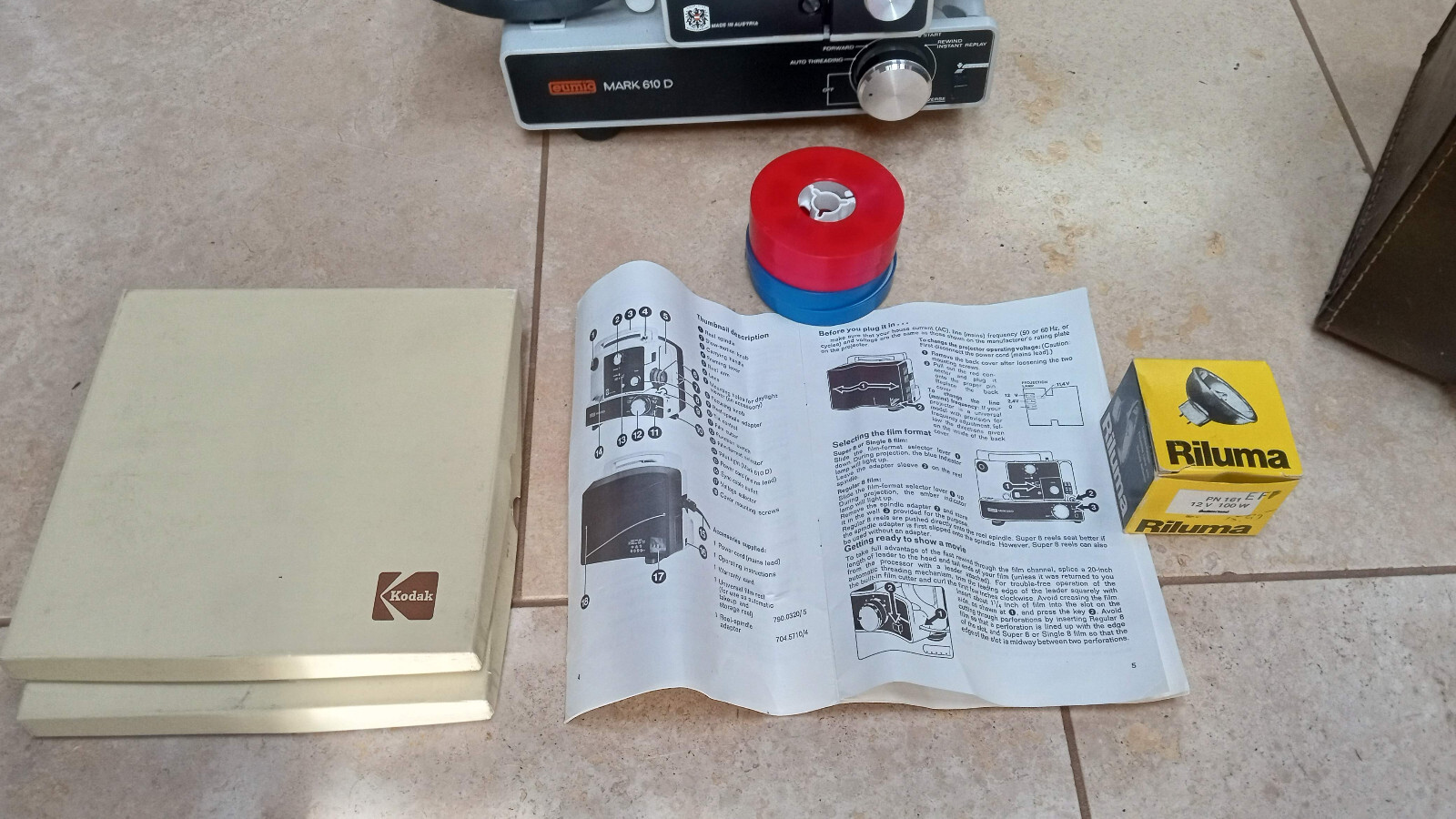 Eumig Mark 610D Projector in Excelent Condition With Reels Case Manuals Etc