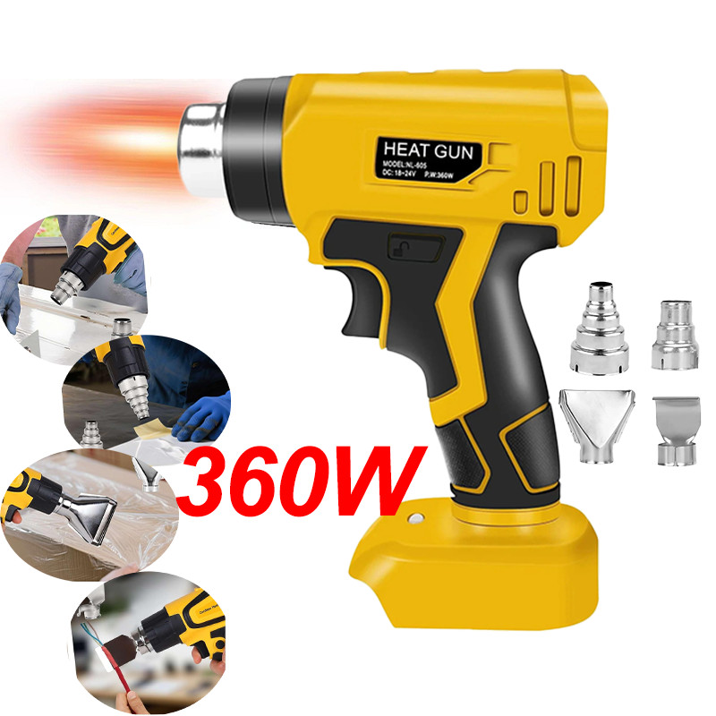 360W Cordless Heat Gun Hot Air Gun For Dewalt 20V Max Li-ion Battery w/4 Nozzles