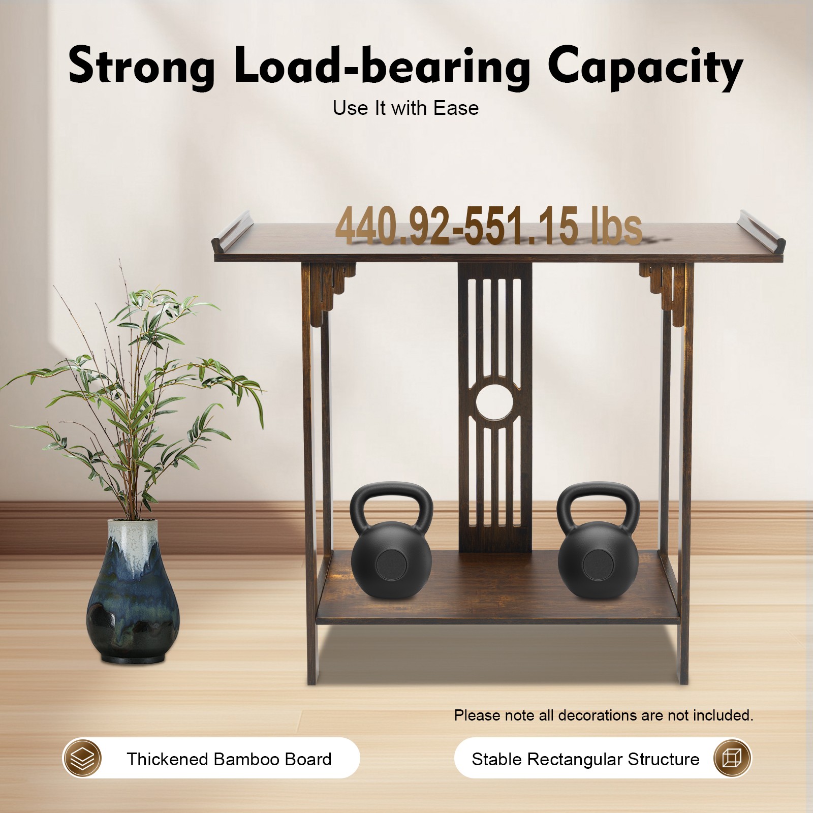 2-Layer Vintage Console Table Sofa Side Table Entryway Table Bamboo Shelf USA