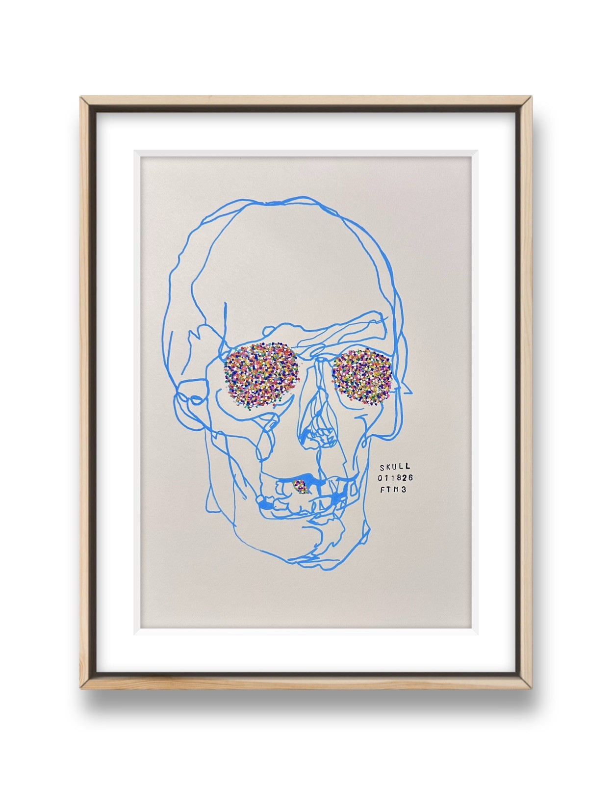 FTM3 Blue Sprinkle Skull Drawing OOAK 8.5x11” on Paper