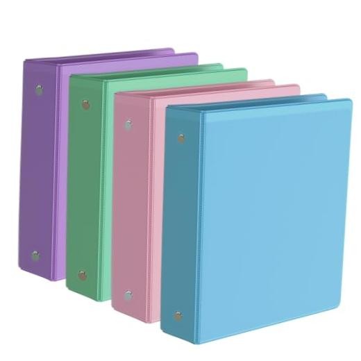 2-Inch Binder 3 Ring, Round Ring with 2 Interior Pockets, 2 in Binder 4 Pack