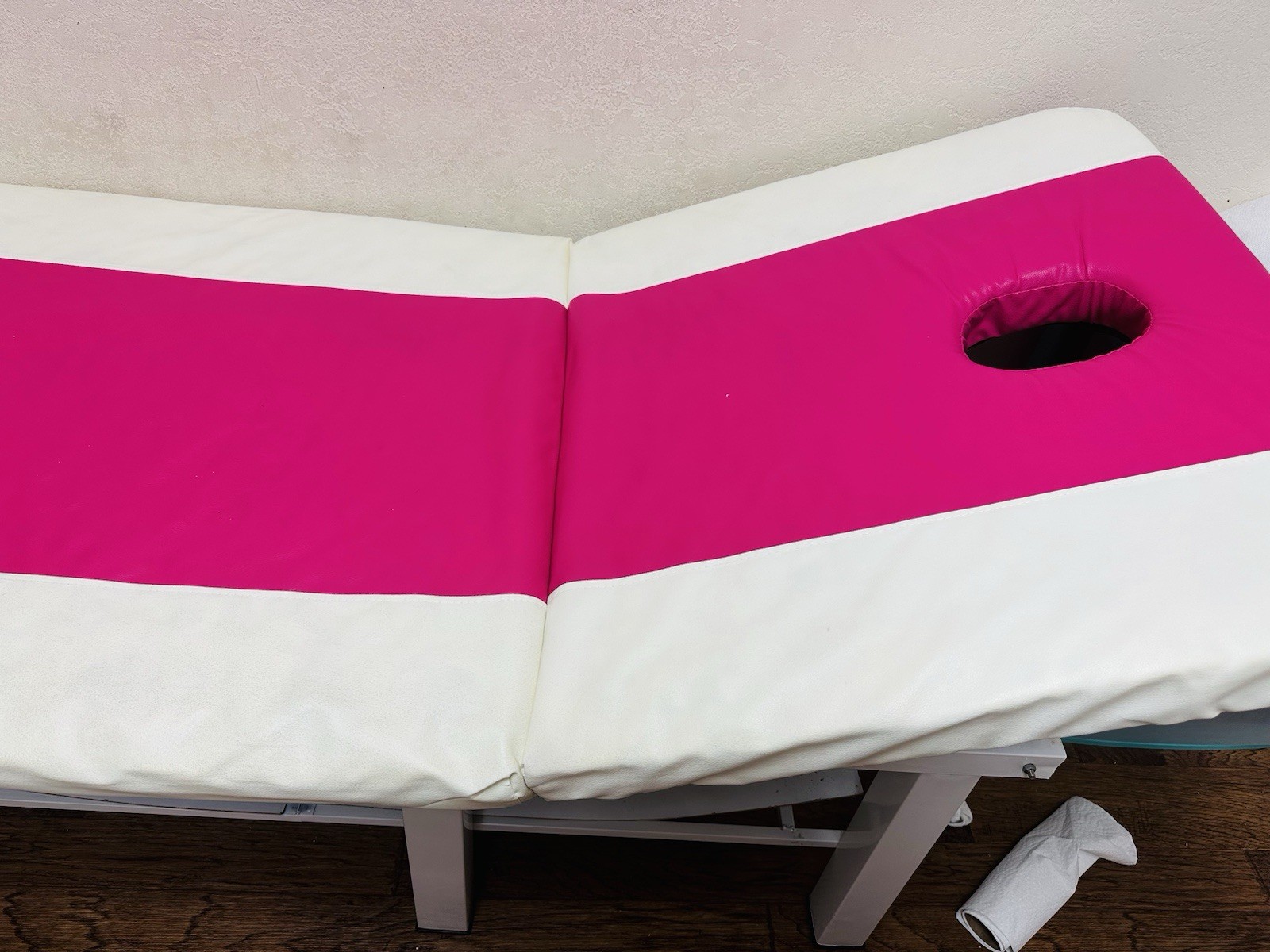 Portable Pink and White Massage Table with Face Rest Hole