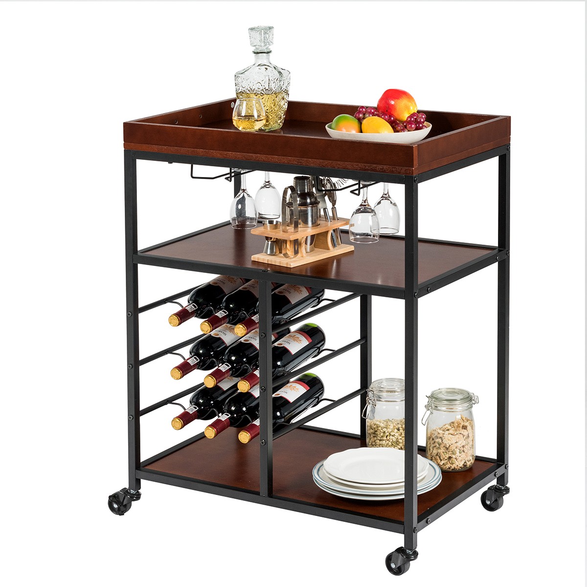 3 Tier Kitchen Trolley Cart Storage Shelf Utility Bar Serving Cart Wine Rack