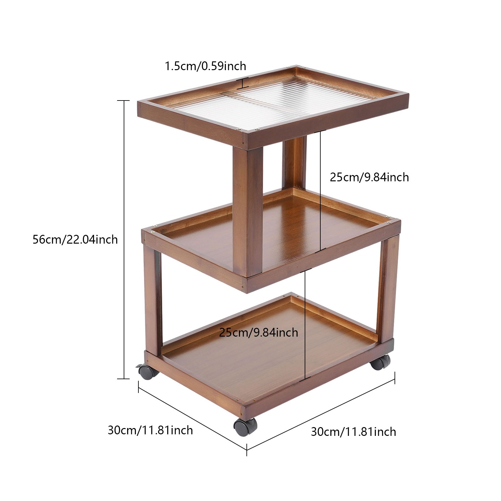 3-Tier Dark Brown Wood Nightstand End Table for Small Spaces with Open Storage