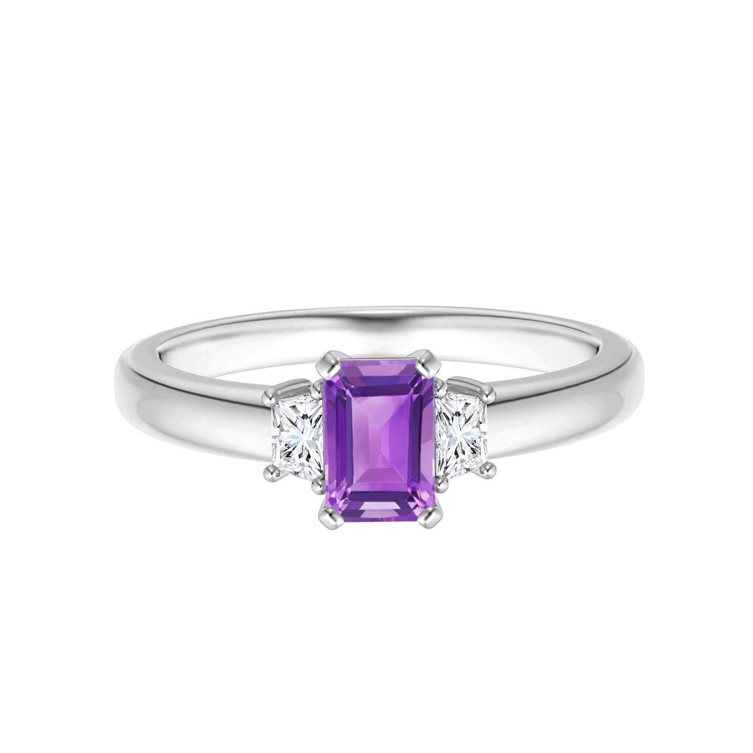 Trio Stone Ring 0.50 CTW Radiant Cut Amethyst Ring For Women 925 Sterling Silver