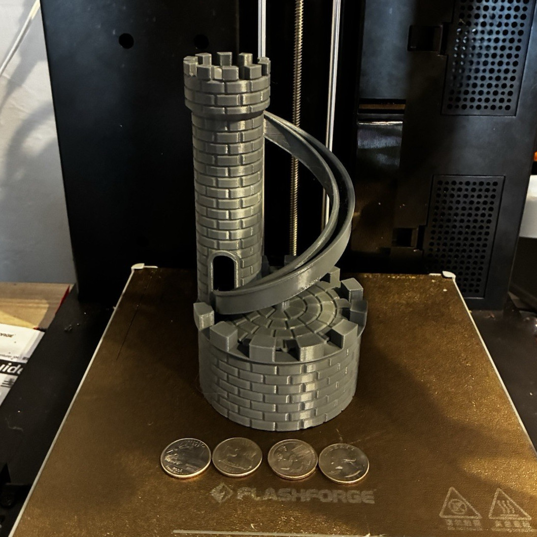 3D Printed Castle Tower Spiral ramp coin bank with hidden compartment!