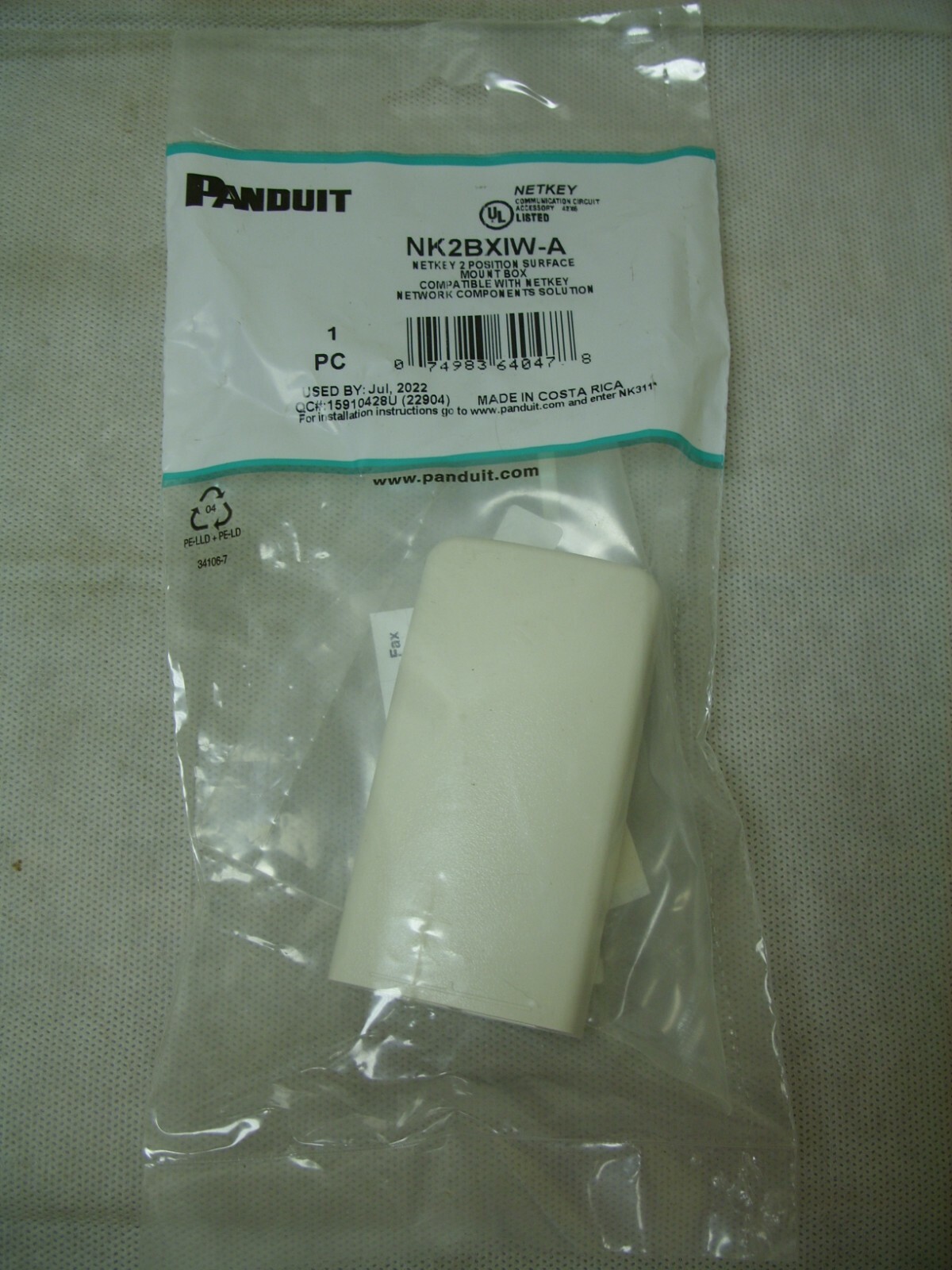 Panduit NetKey NK2BXIW-A  2-Position Elongated Surface Mount Box - Almond - NEW