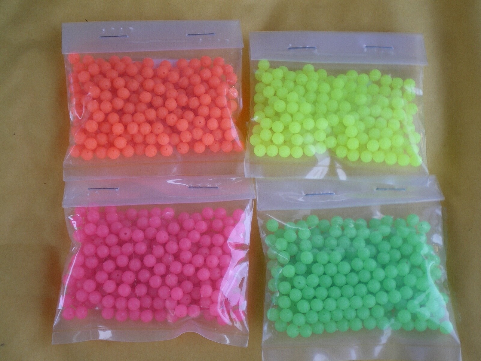 800 PCS. 6MM. SOFT GLOW PLASTIC LURE BEADS-.042 HOLE, 4 COLORS 200 EACH