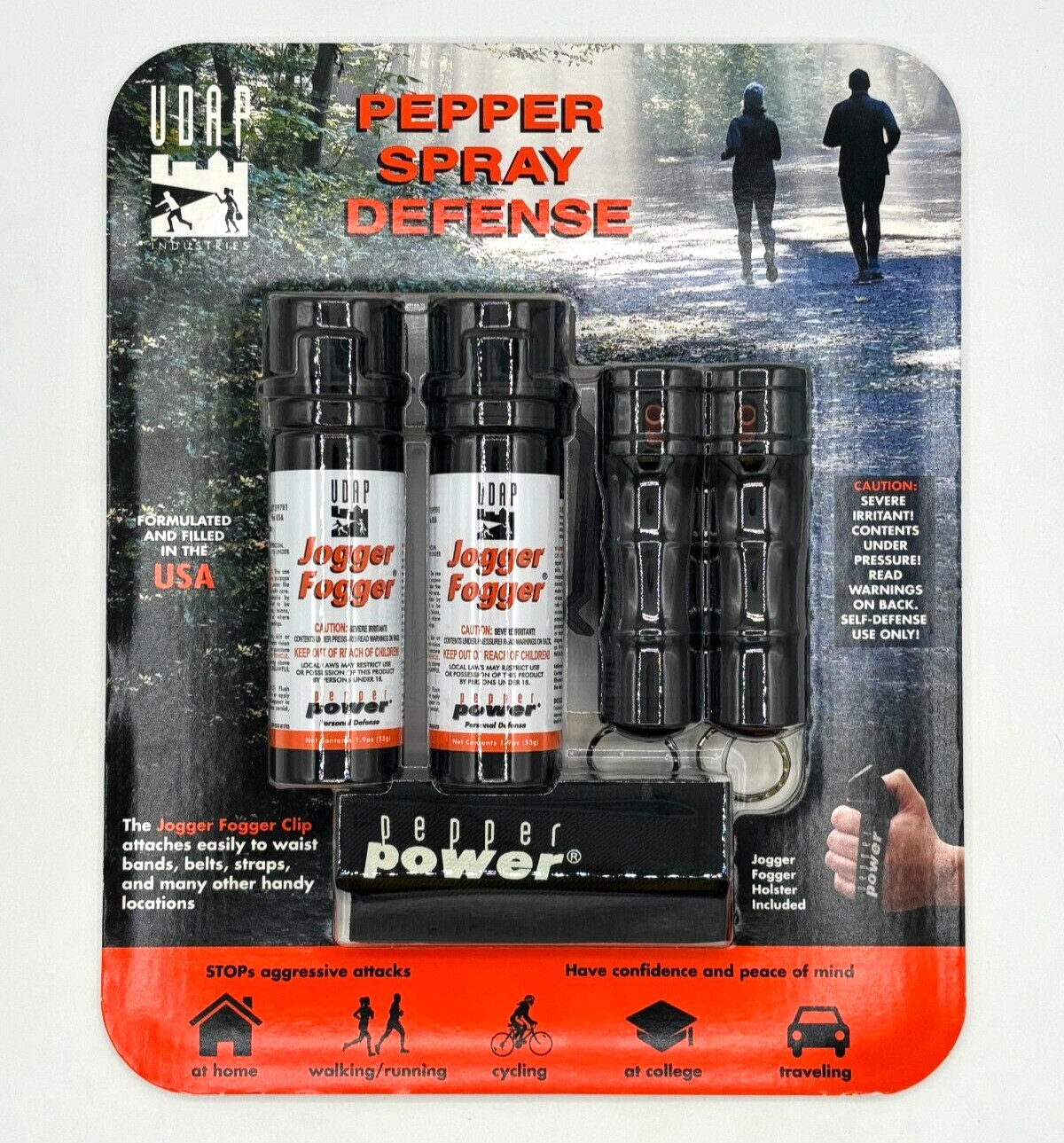 UDAP PEPPER SPRAY DEFENSE JOGGER FOGGER 5 PIECE KIT CAMPING HIKING NEW SEALED