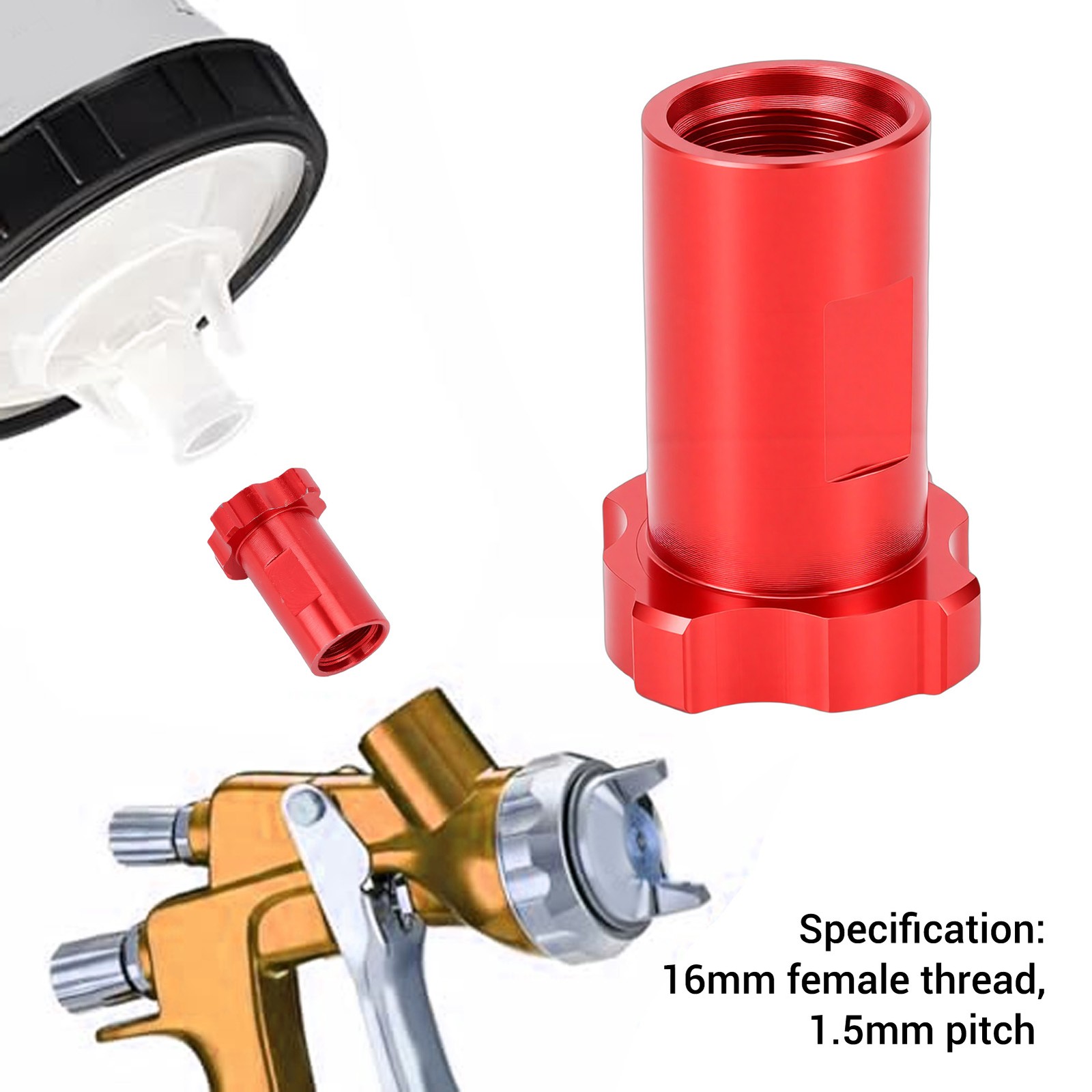 2-Pack Red Spray Cup Adapter Internal Thread M16*1.5mm