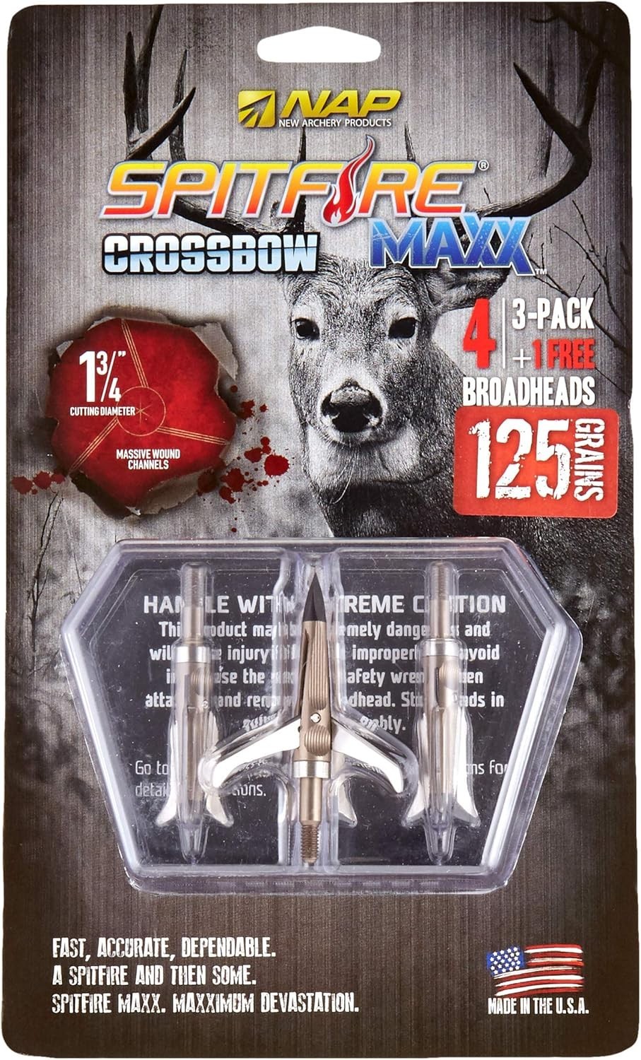 Mechanical Broadhead 4-Pack: NAP Spitfire Maxx 125 Grain with Accurate Precision