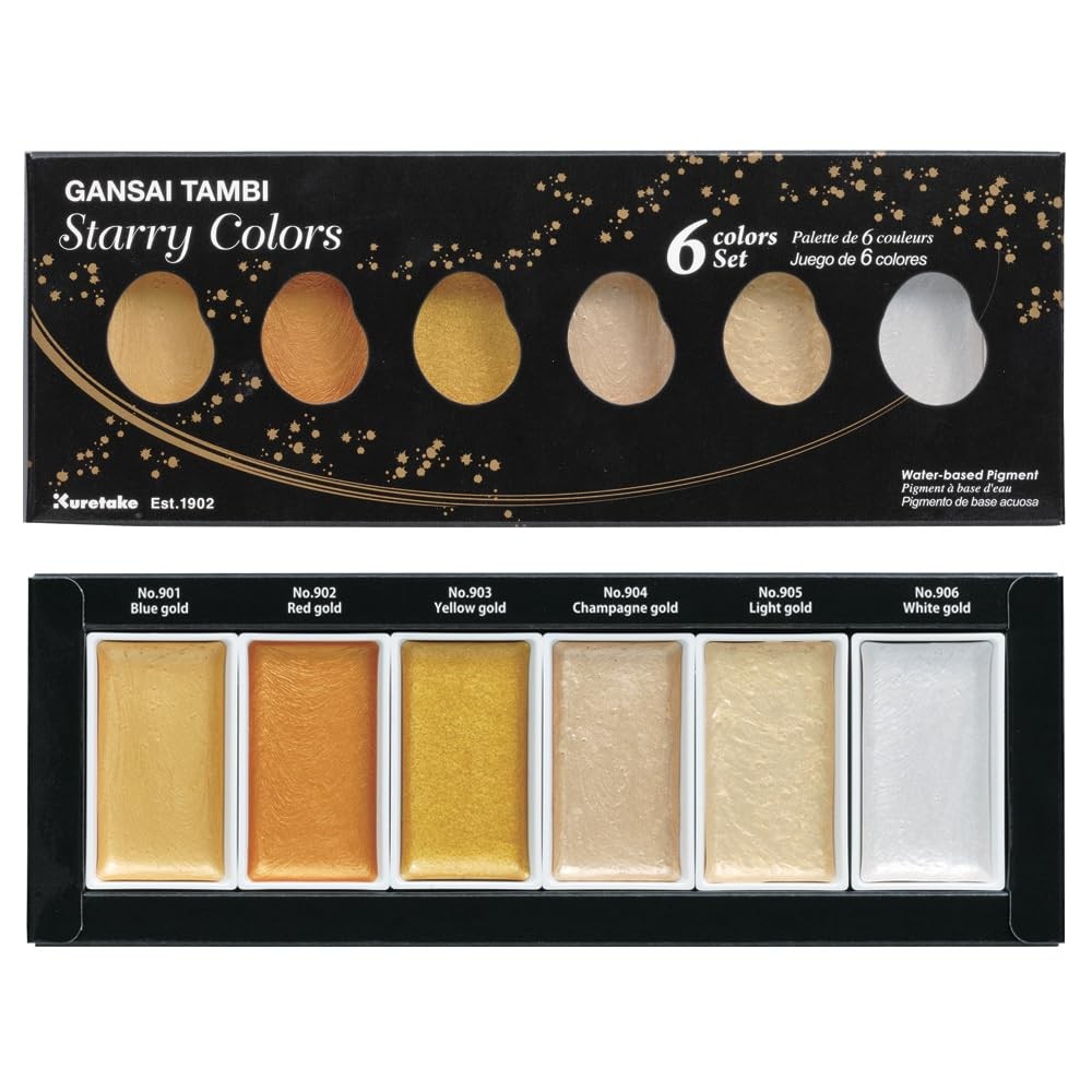 Kuretake GANSAI TAMBI STARRY COLORS, 6 1 Count (Pack of 1), 6 colors set