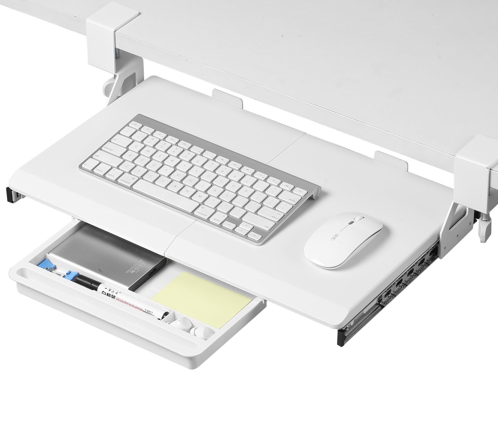 ETHU Under Desk Keyboard Tray - Small Slide Out Keyboard Shelf with C Clamp M...