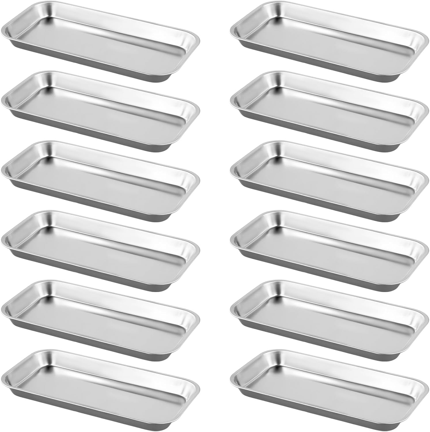 12 Pack 201 Stainless Steel Metal Tray, Surgical Silver