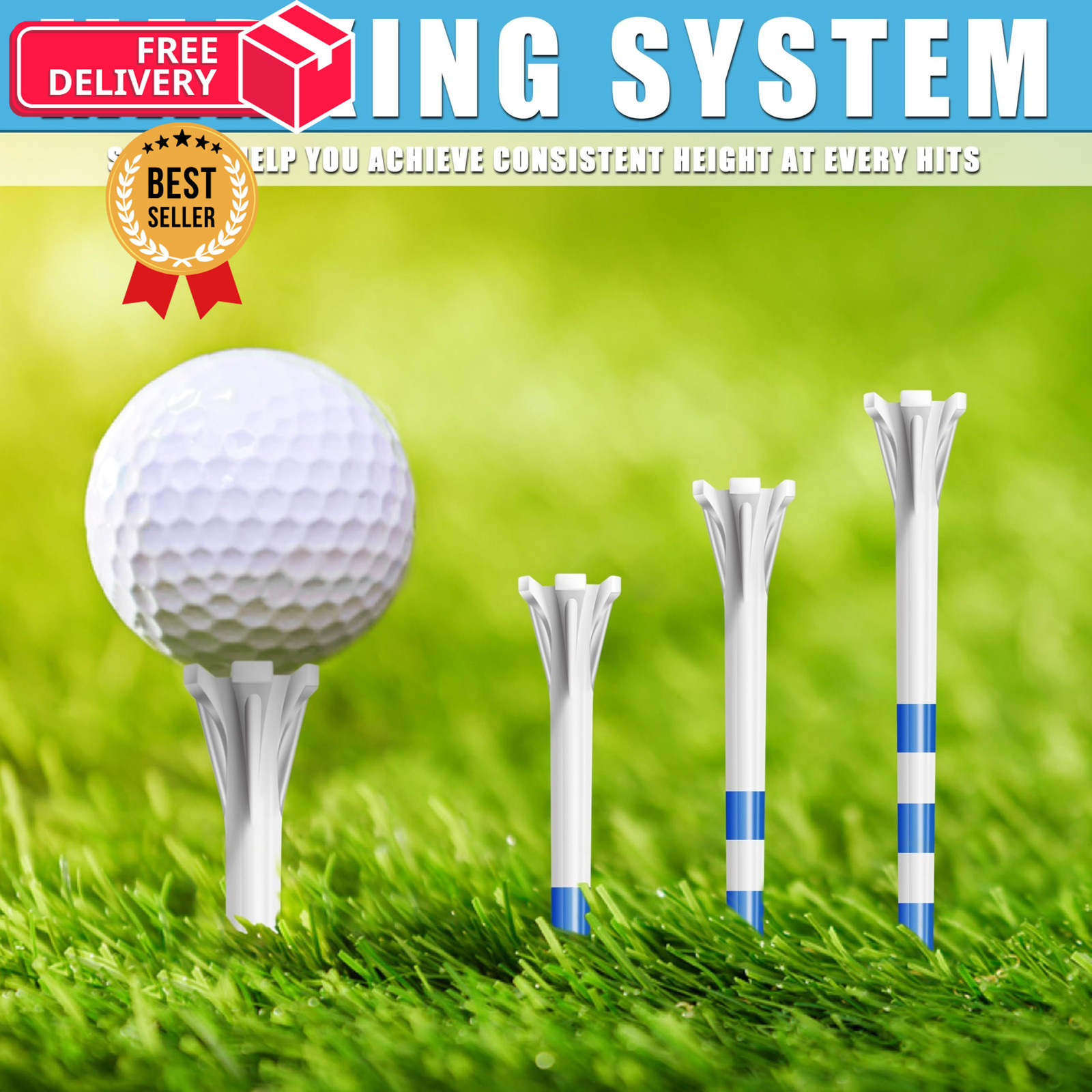 CHAMPKEY Professional 170 Pack 5-Prong Plastic Golf Tees 3 Sizes White