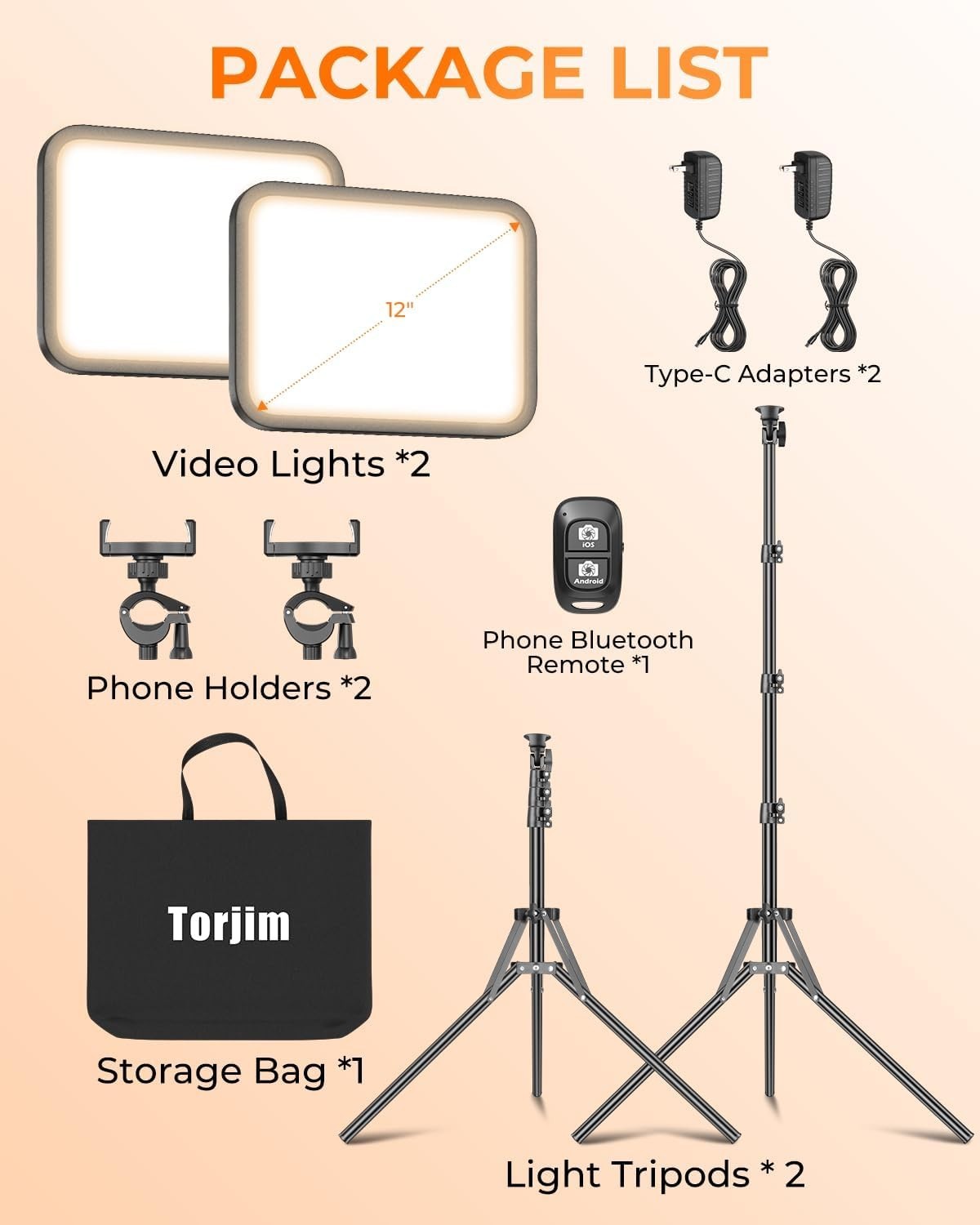 12'' Adjustable LED Studio Lights with Tripod for Professional Photography
