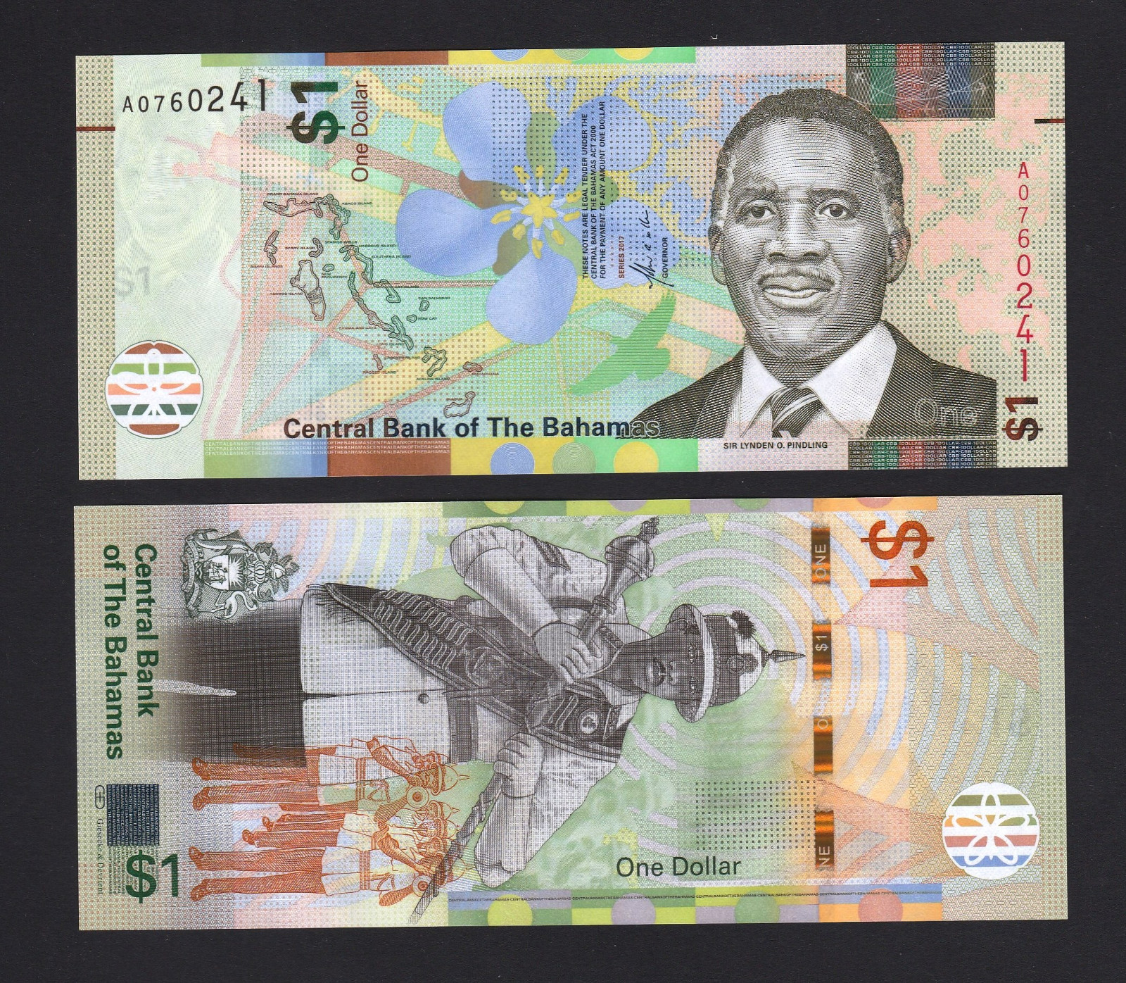 Bahamas 1 Dollar $1 (2017) New Design Prefix A UNC