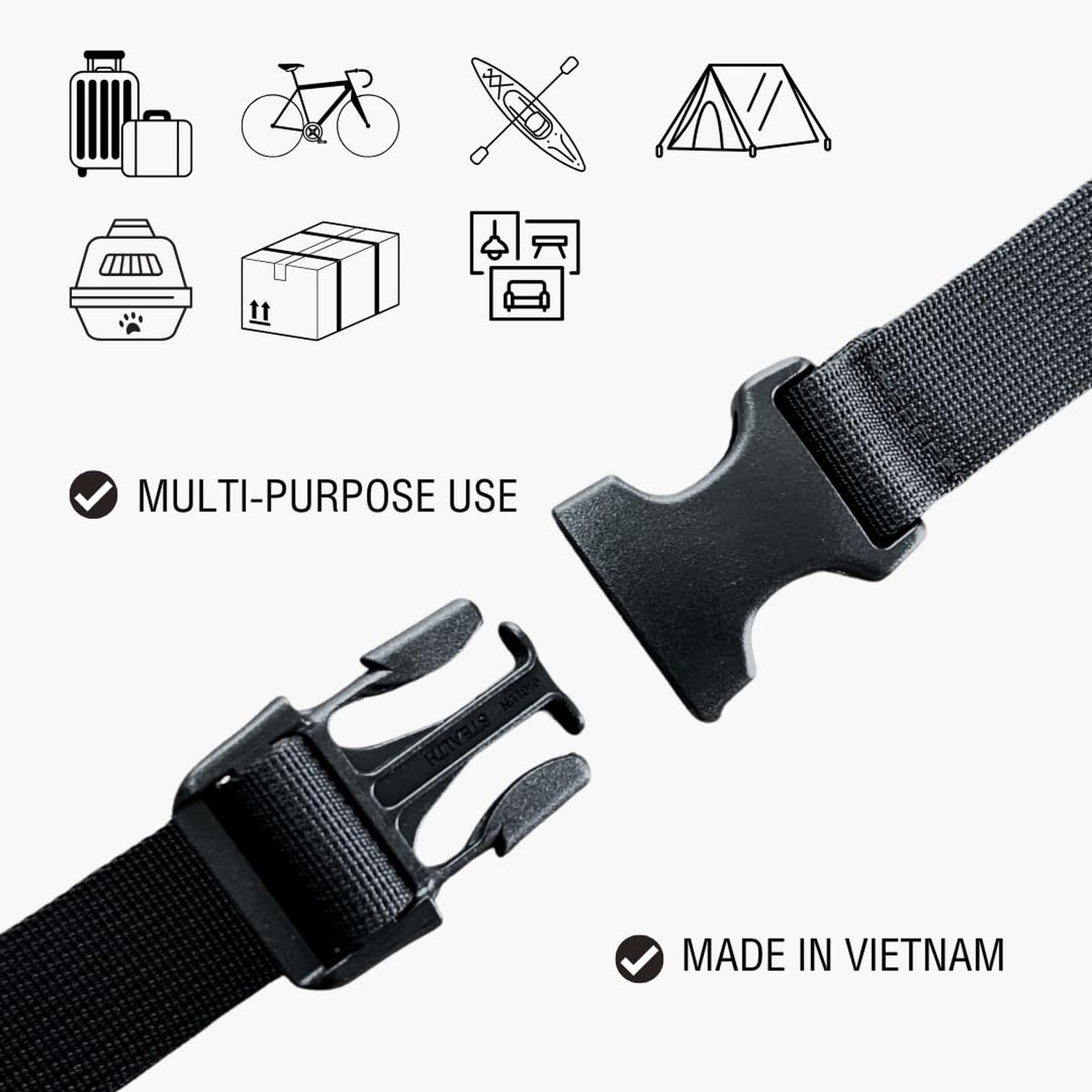 Multi Purpose Utility Strap with Duraflex Buckle 1” x 45” Quick Rele