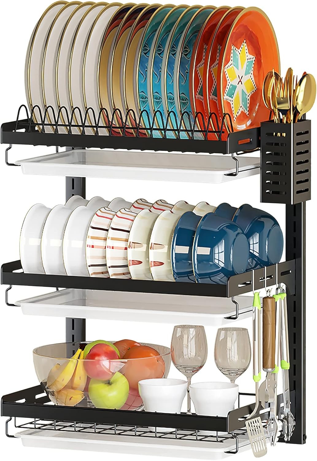 PUSDON Wall Mounted Dish Drying Rack, 3 Tier Stainless Steel Hanging Dish Dra...