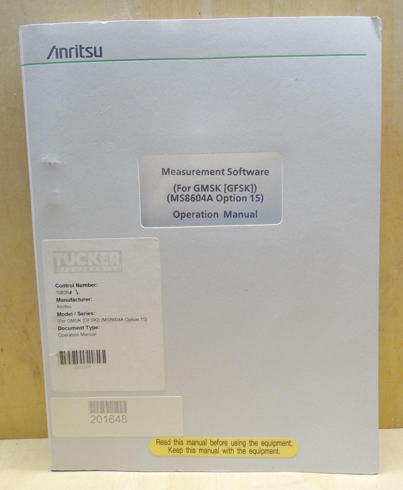 ANRITSU MEASURMENT SOFTWARE OPERATION MANUAL FOR GMSK MS8604A OPTION 15