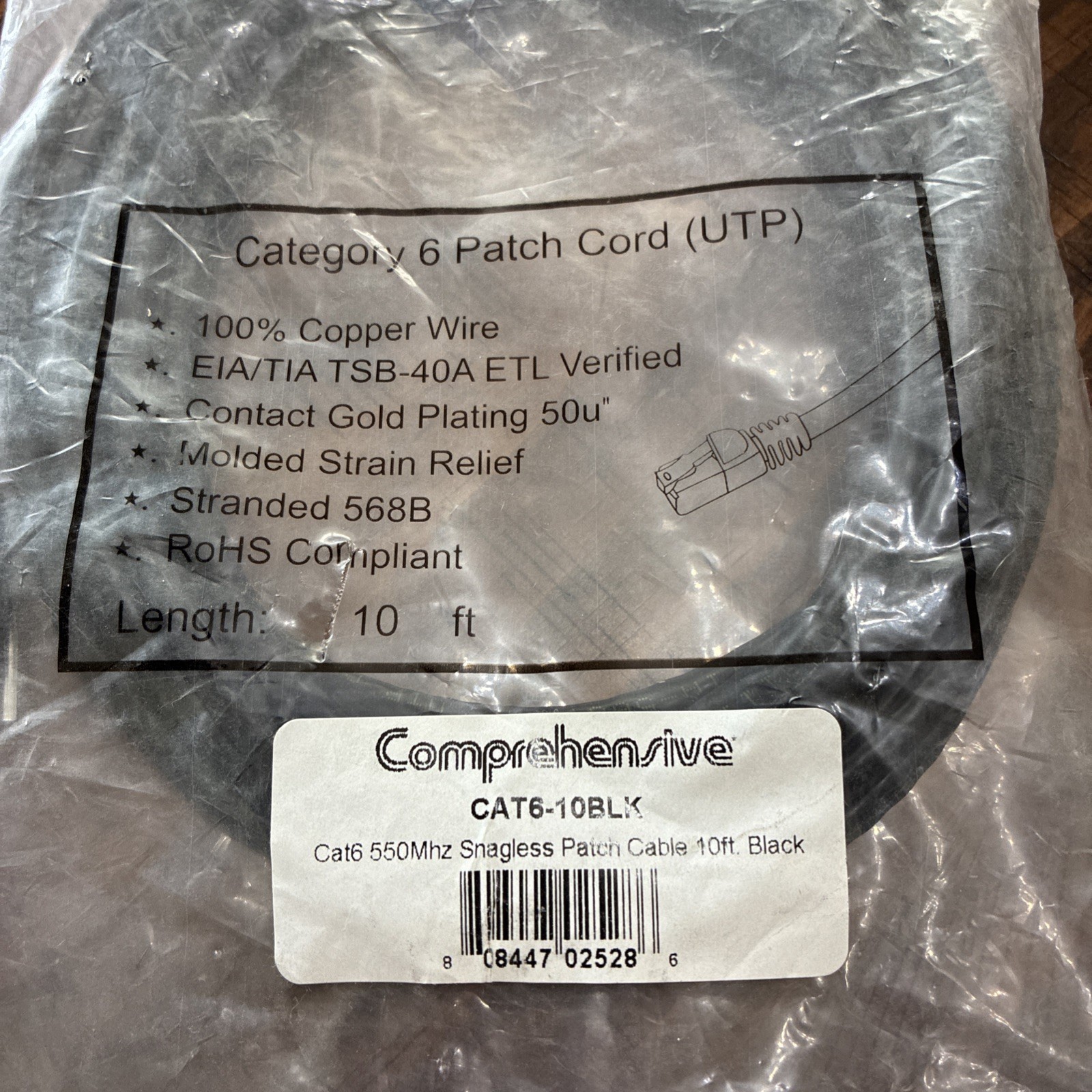 COMPREHENSIVE CONNECTIVITY COMPANY CAT6-10BLK 10FT CAT6 BLACK SNAGLESS PATCH