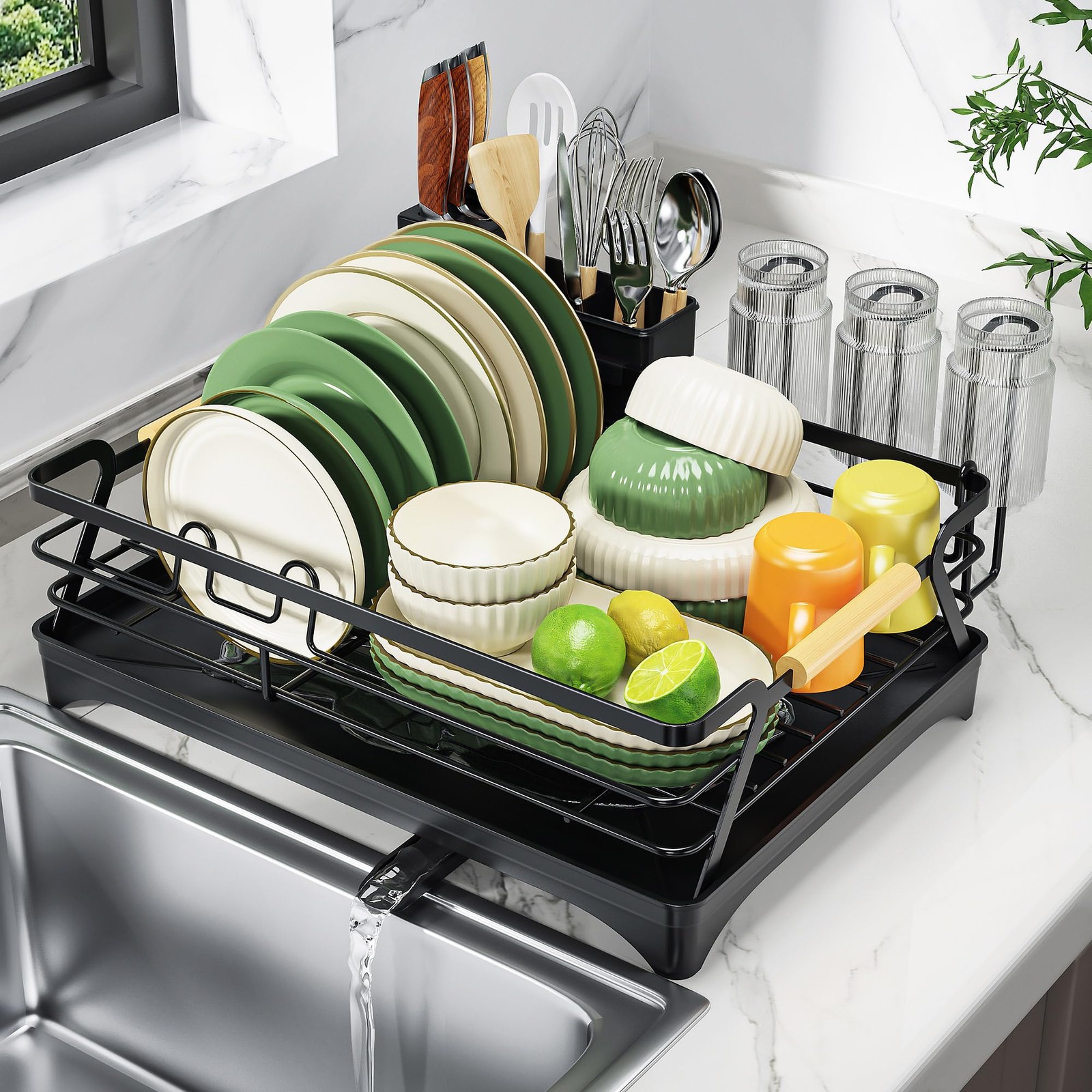 Dish Drying Rack for Kitchen Counter,Black,Large Capacity
