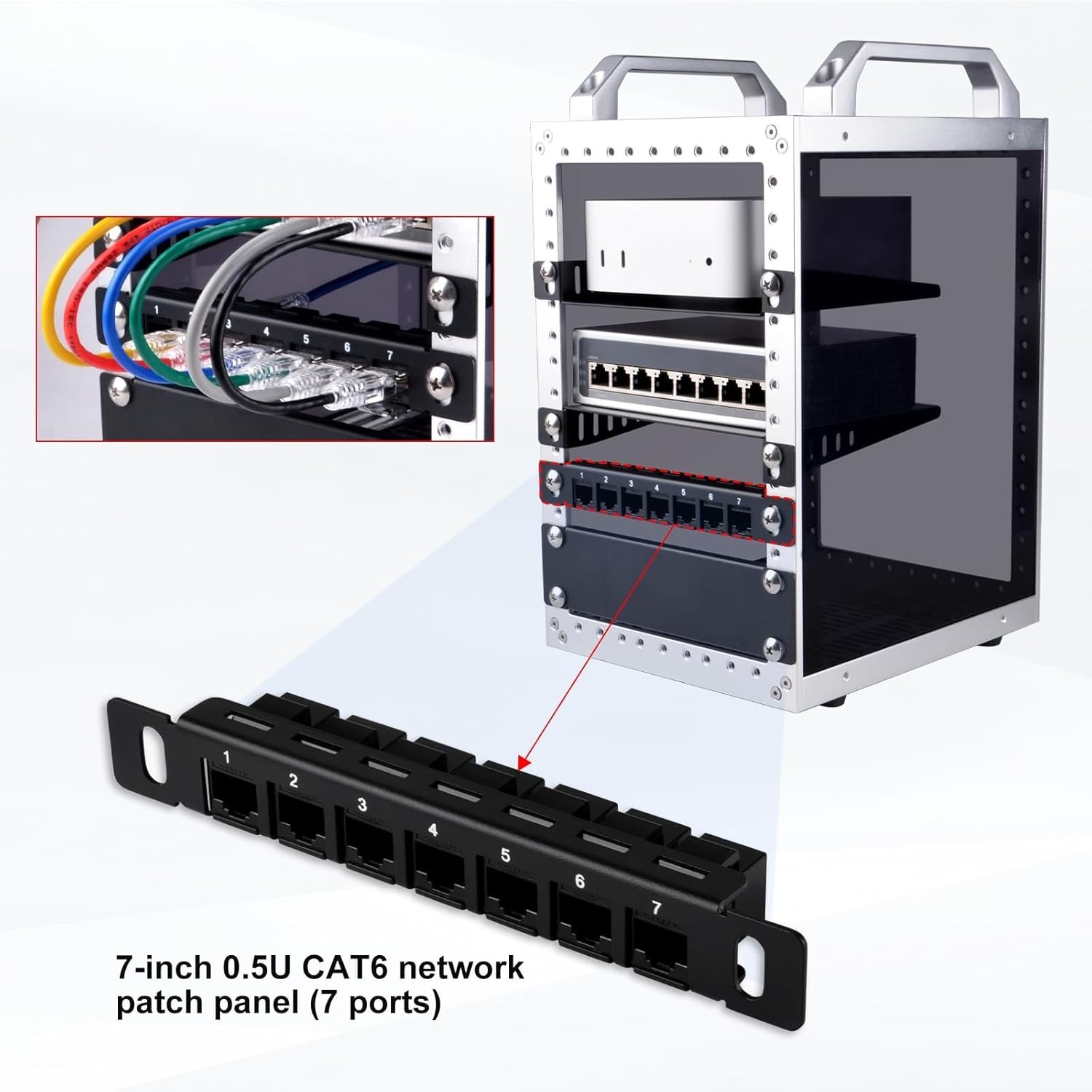 🔥GeeekPi 7 inch 0.5U 7-Port Patch Panel, CAT6 Network Patch Panel Rack Mount🔥