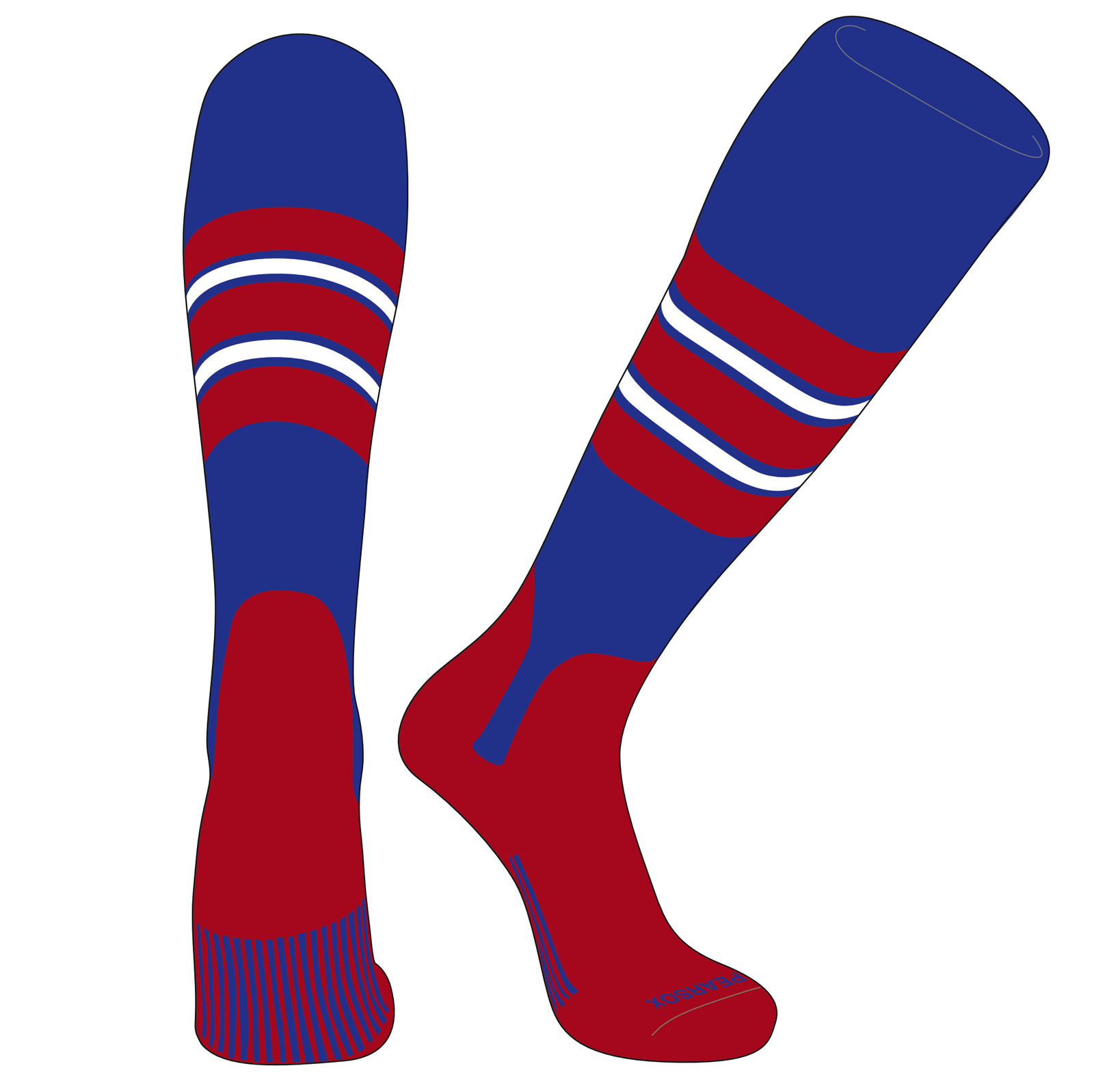 PEAR SOX OTC Baseball Softball Stirrup Socks (E, 5in) Royal, Red, White, Red