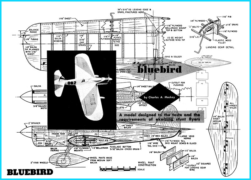 Model Airplane Plans (UC): BLUEBIRD 42" Stunt for .19-.35 by Charles Mackey