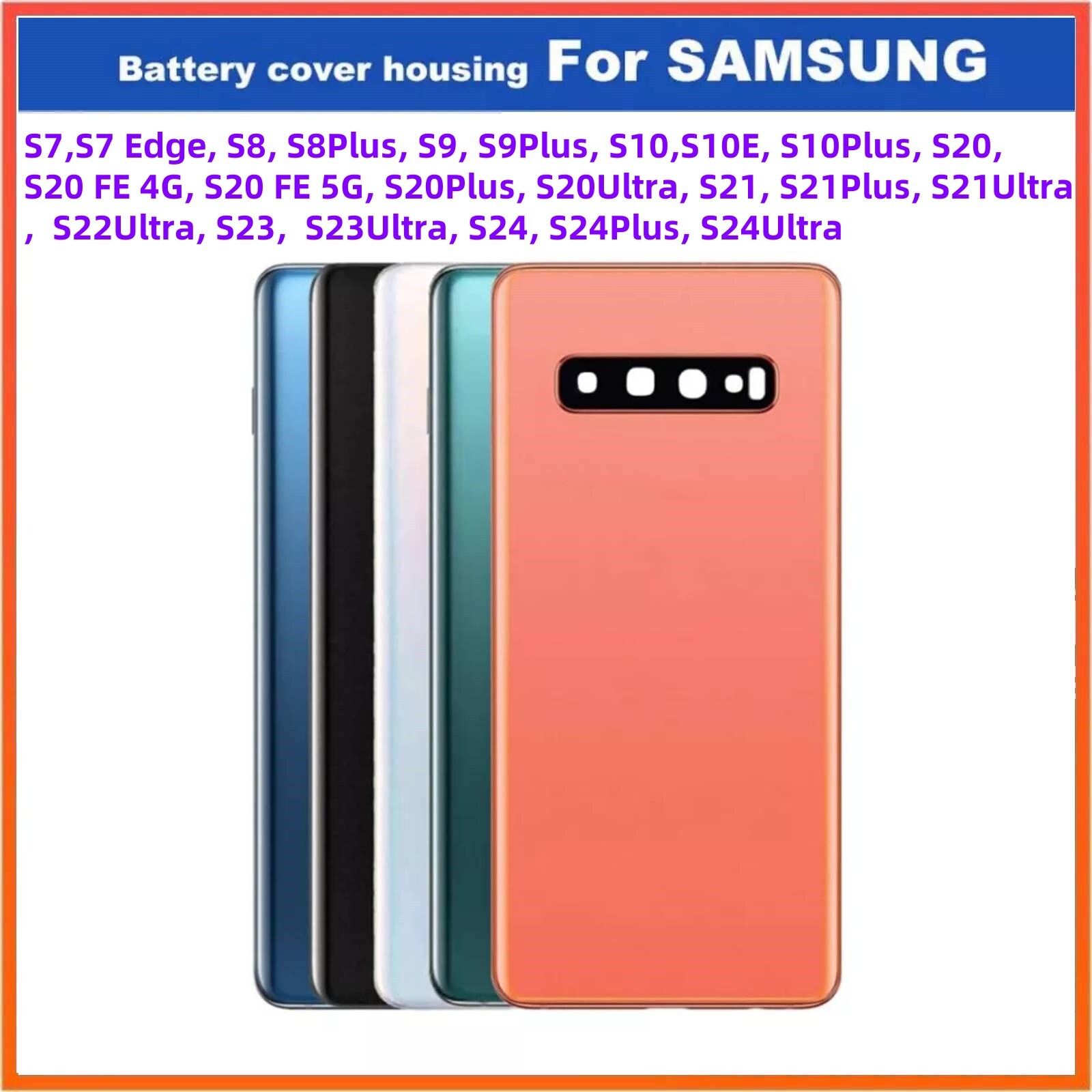 Battery Back Cover Glass Rear Case w/Lens For Samsung Galaxy S7 S8 S9 S10 Series