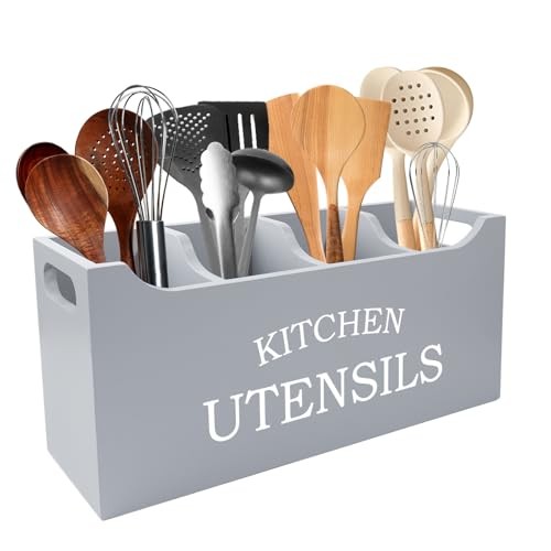 Kitchen Utensil Holder with Drainage Bottom, Extra Large 4 14.43"L - Grey
