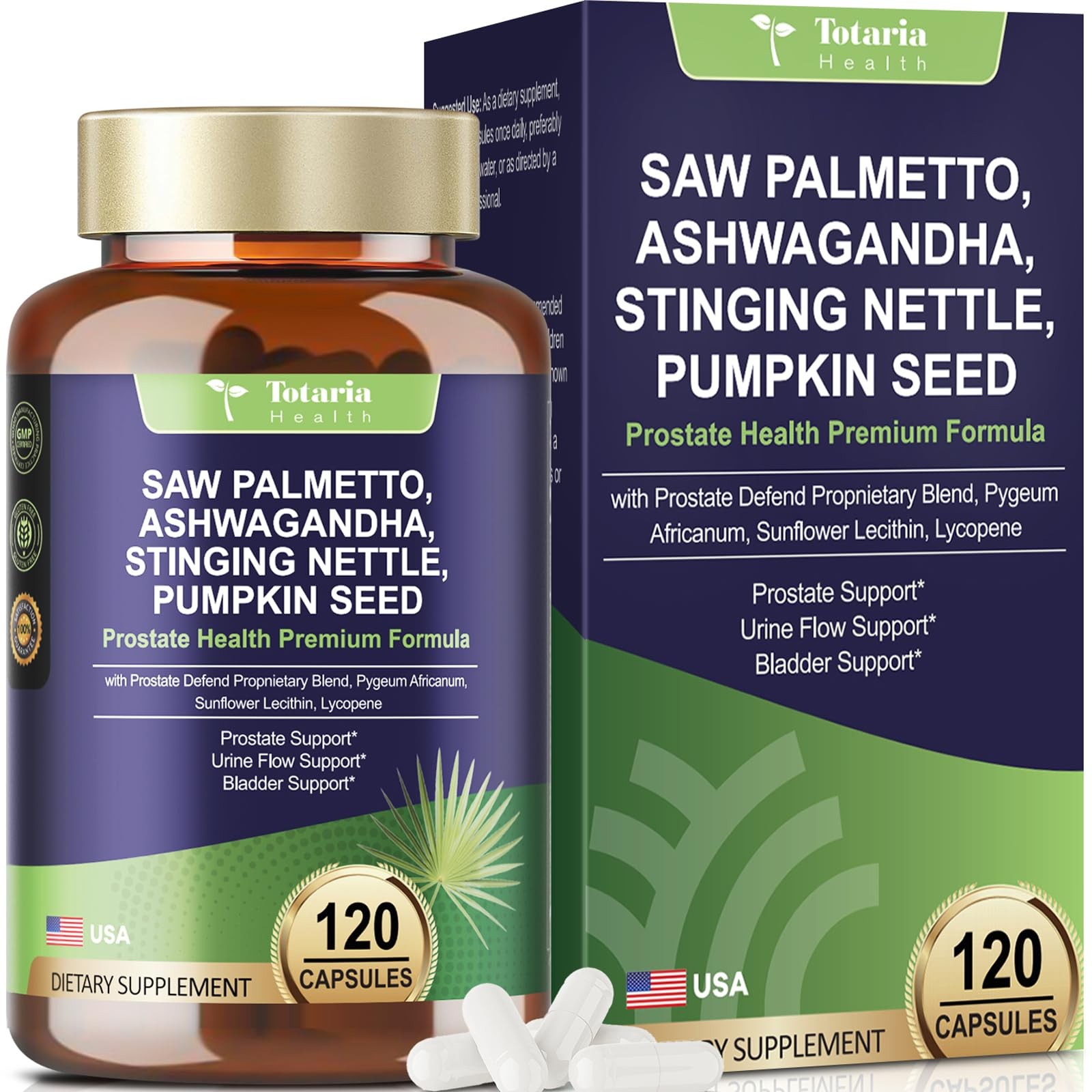 Totaria Organic Saw Palmetto with Pumpkin Seed - 120 Count (Pack of 1)