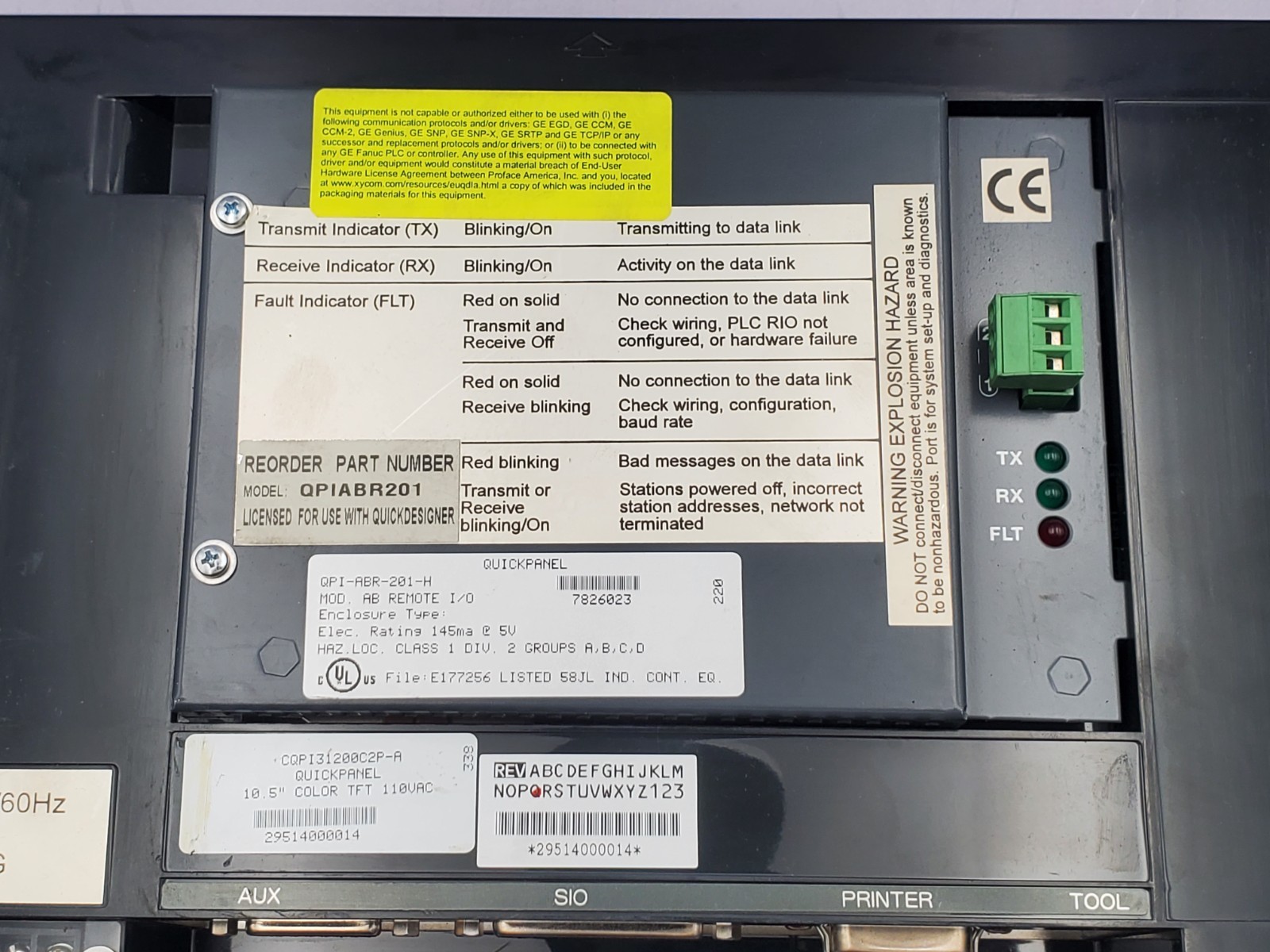 Total Control CQPI31200C2P-A QucikPanel Operator Interface 10.5" Color 120V