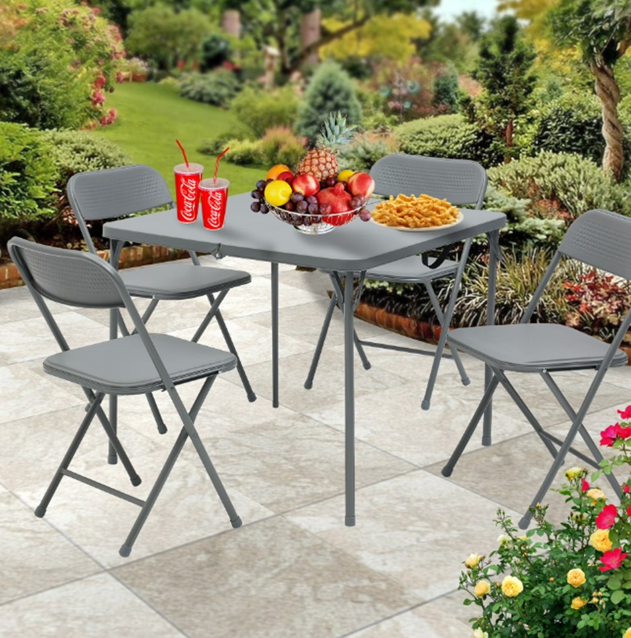 Mainstays 34" Square Centerfold Folding Card Table, Gray