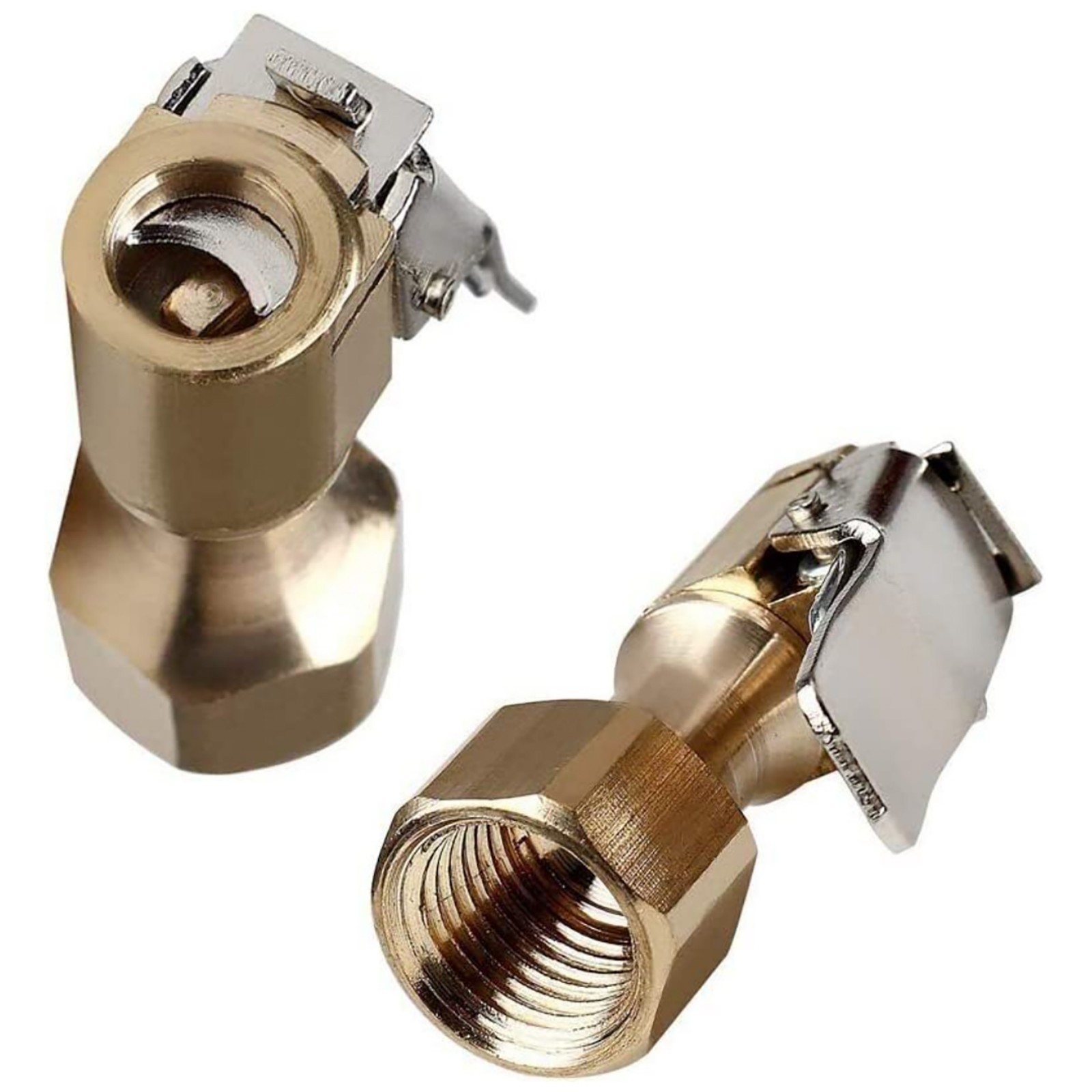 2Pcs Car Tire Inflatable Straight Brass Open Flow Air Chuck Lock-On Clip