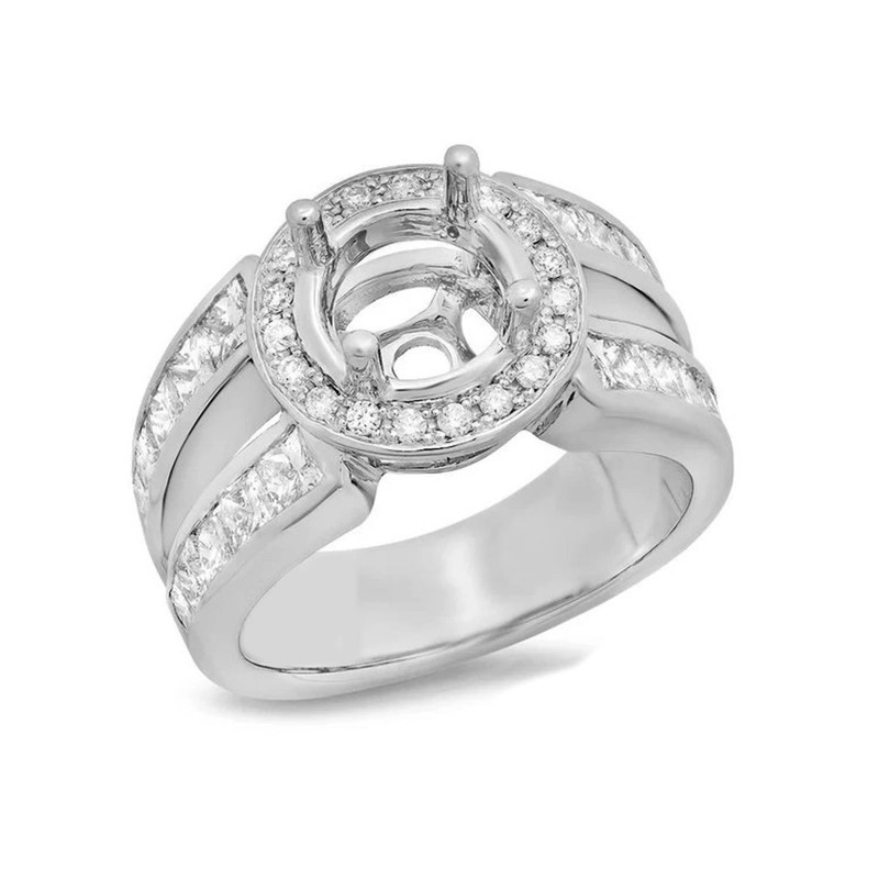 925 Sterling Silver Semi Mount Ring 7mm Round Halo Wide Multi Row Band Ring