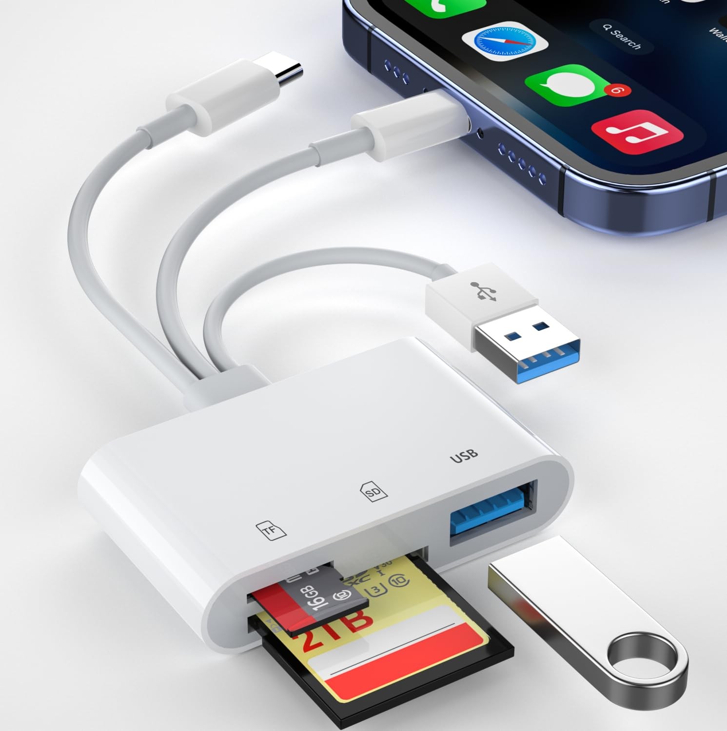 SD Card Reader 3 in 1 - Lightening to USB Camera Adapter with SD/Micro SD Slo...