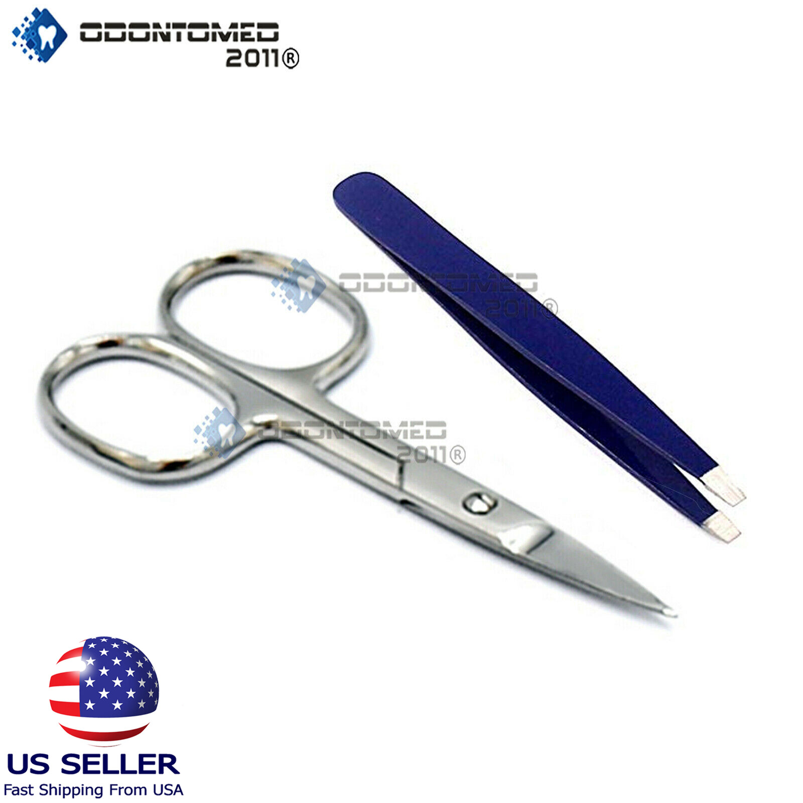 Professional 2pcs Tip Eyebrow Tweezers and scissor Stainless Steel Hair (Choose)