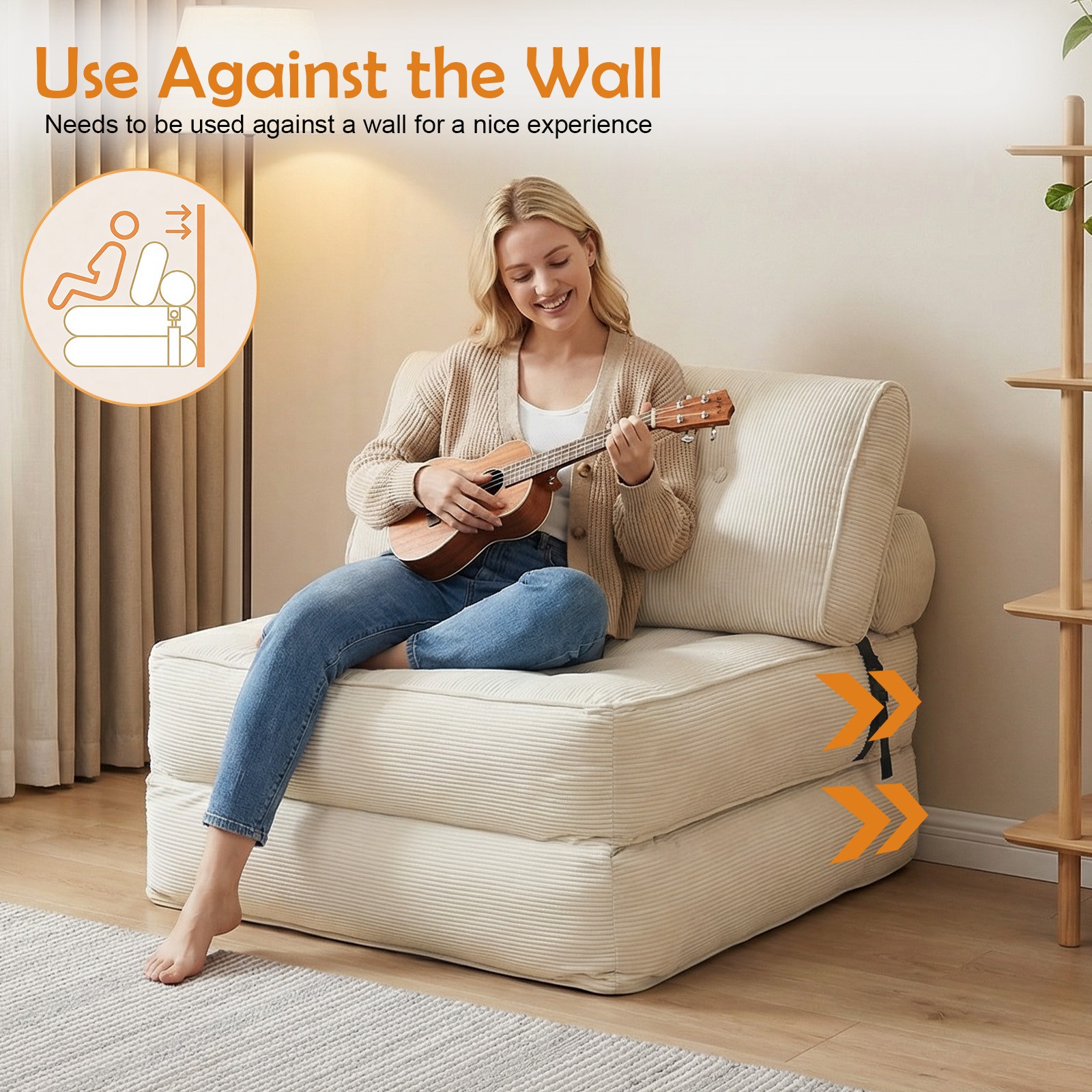 Foldable Single Sofa Bed, Convertible Sleeper Chair Bed Couches w/ Dual-Cushion