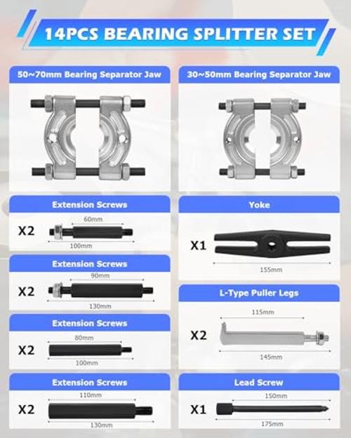 14Pcs Bearing Separator Puller Set, Bearings Splitters Puller Tool | Blue