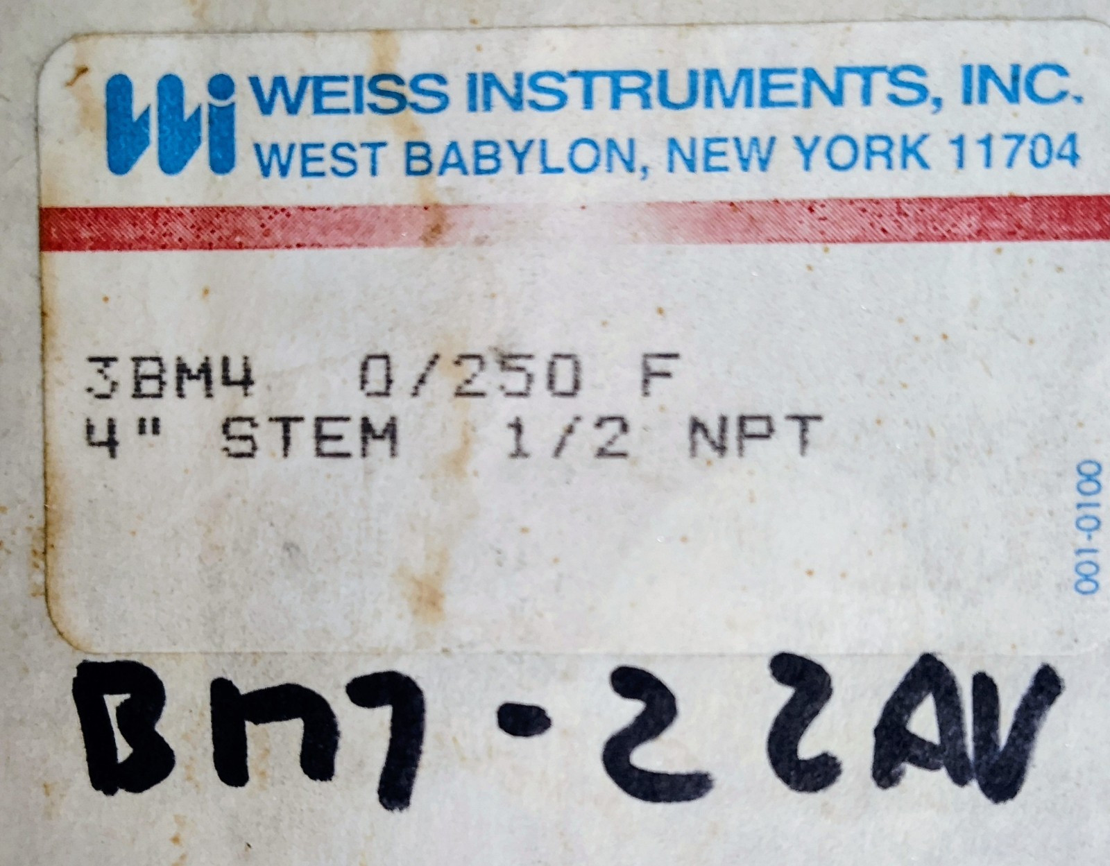 WEISS THERMOMETER 0-250F 1/2"NPT 5" OAL