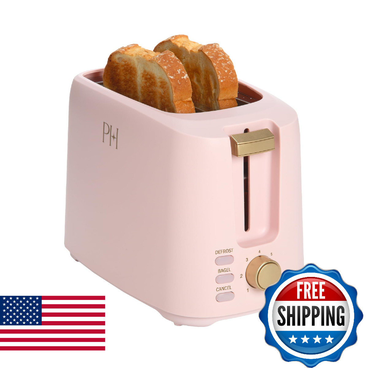 Paris Hilton 2-Slice Toaster, Extra-Wide Slots, 7 Browning Settings, Bagel & Def