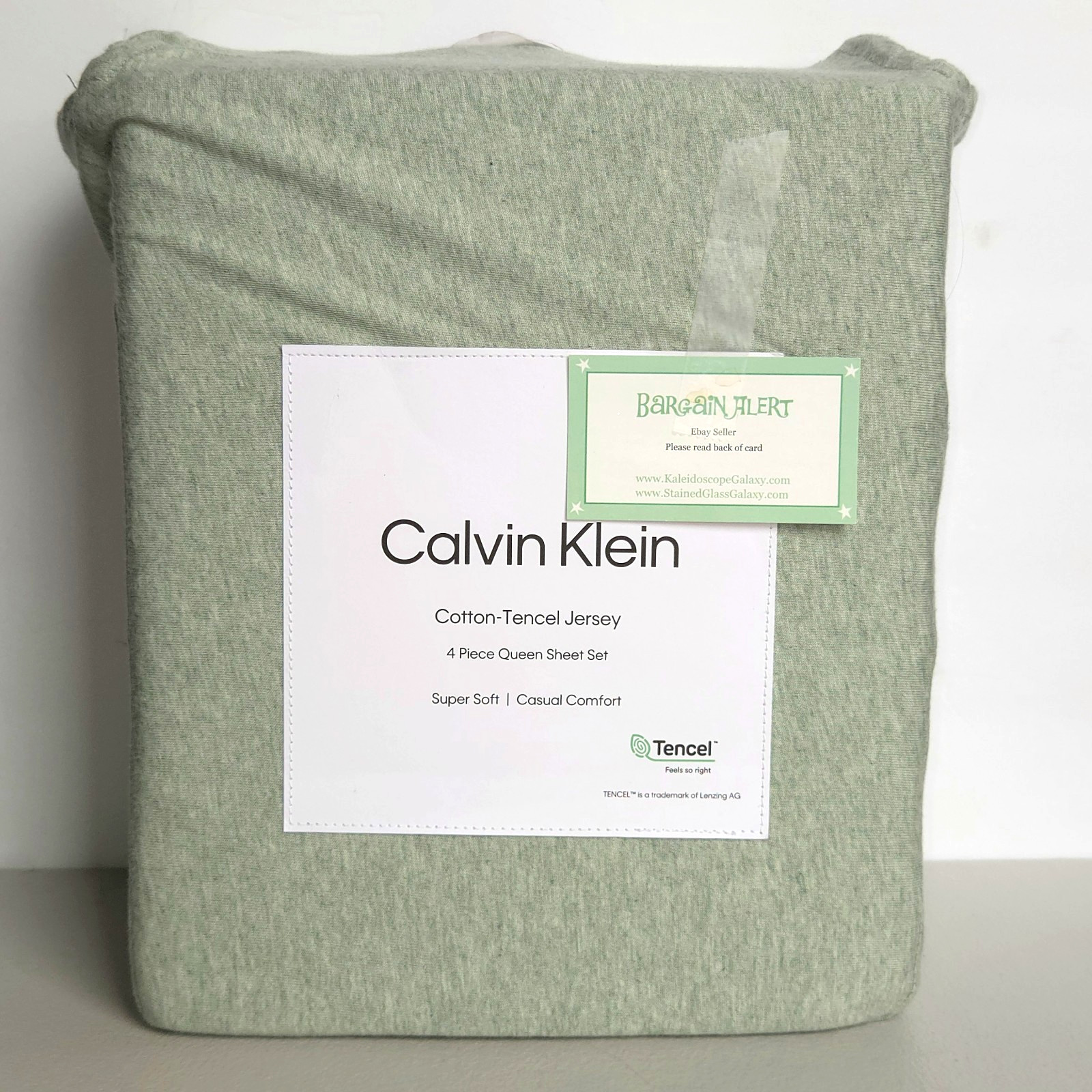 Calvin Klein 4 Piece Queen Sheet Set Cotton-Tencel Jersey Soft Green Brand NEW