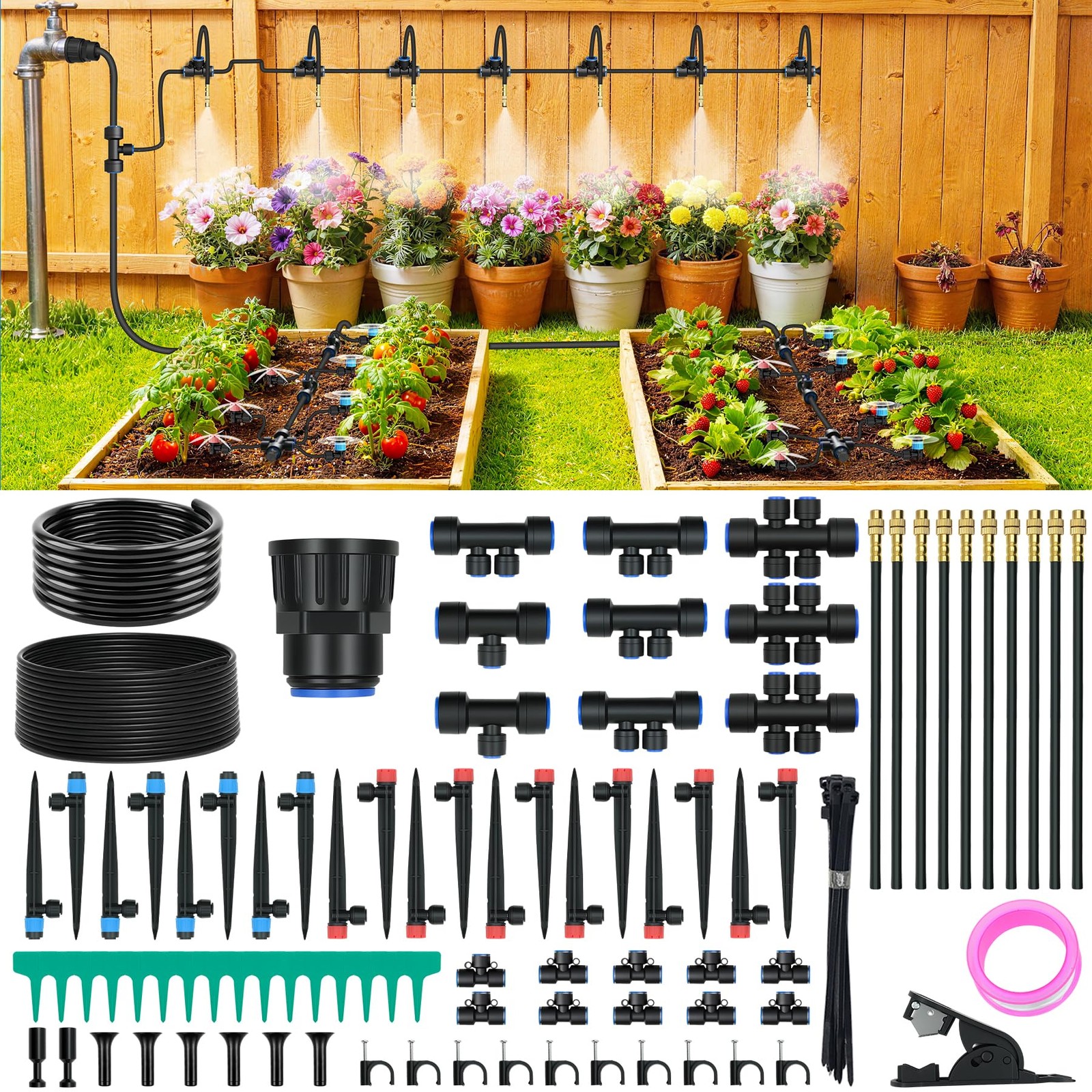 100FT Drip Irrigation Kit, Automatic Garden Watering System with Quick 100ftt