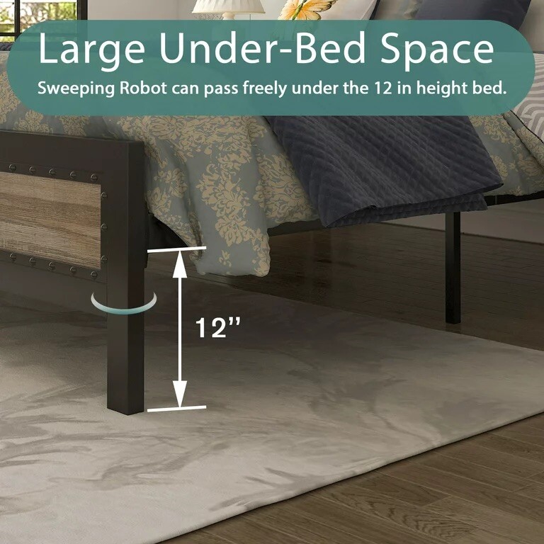 High Quality Metal Bed Frame with Wood Finish (Flecked or Striped) - Full