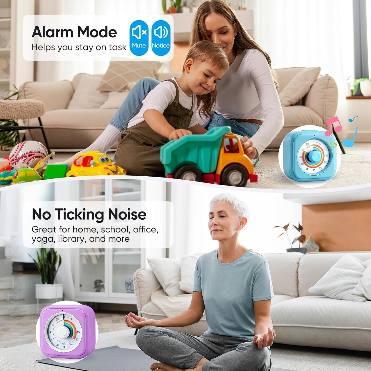 Rainbow Visual Timer for Kids, 60 Minute Silent Countdown Clock with Color Disk,